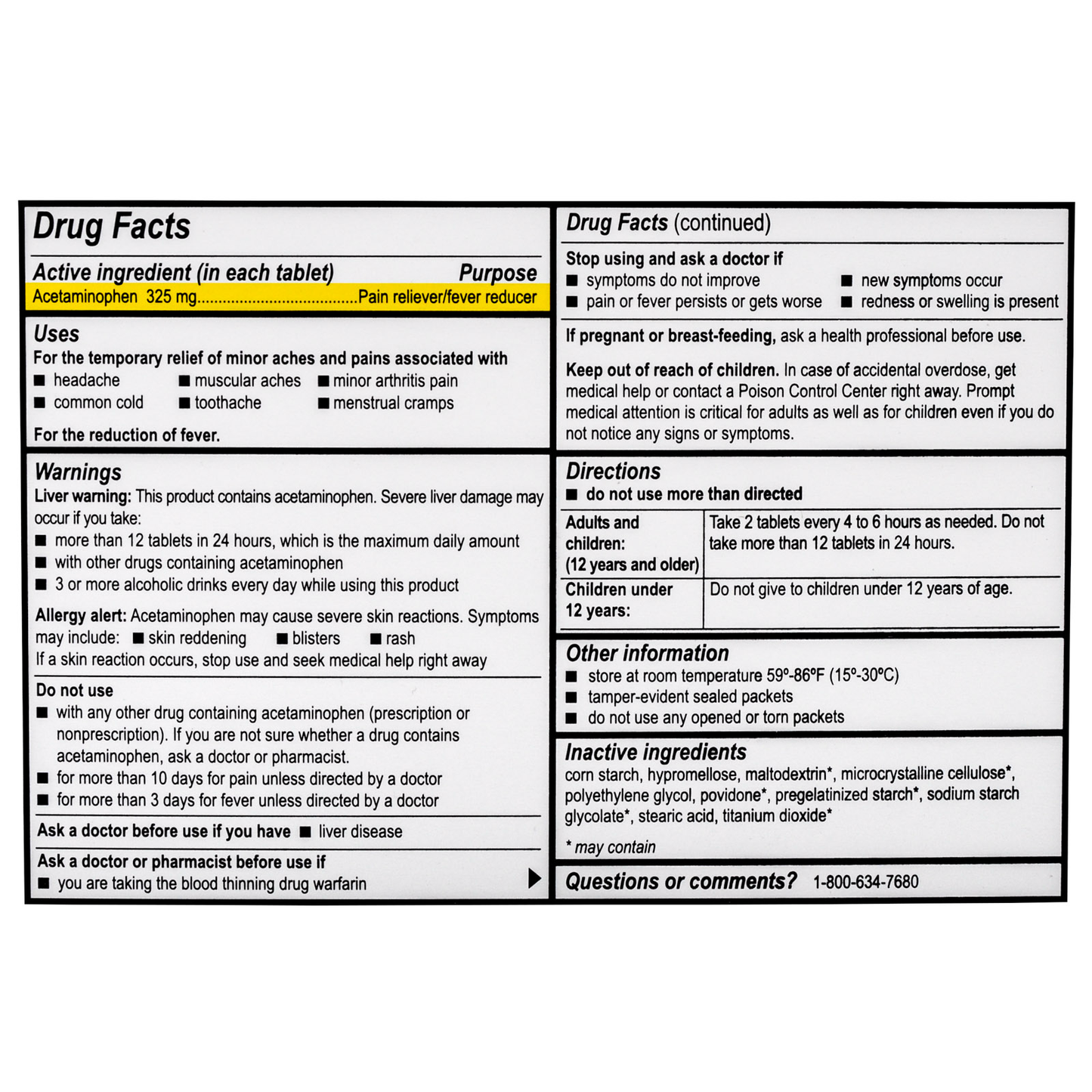 Dover Aminophen Non Aspirin 250 X 2