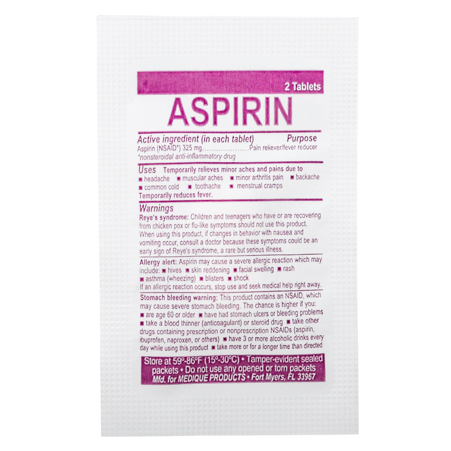 Medifirst Aspirin Pain Relief Tablet Packets
