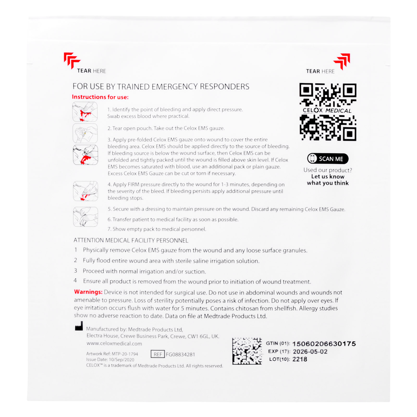 Celox EMS First Aid Gauze Pad 8 x 8