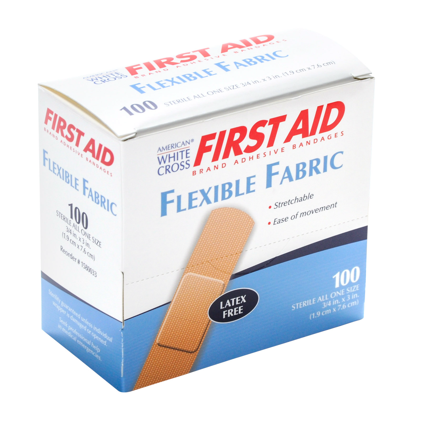 Bandage Flexible Fabric White Cross Brand 3/4x3 100/box