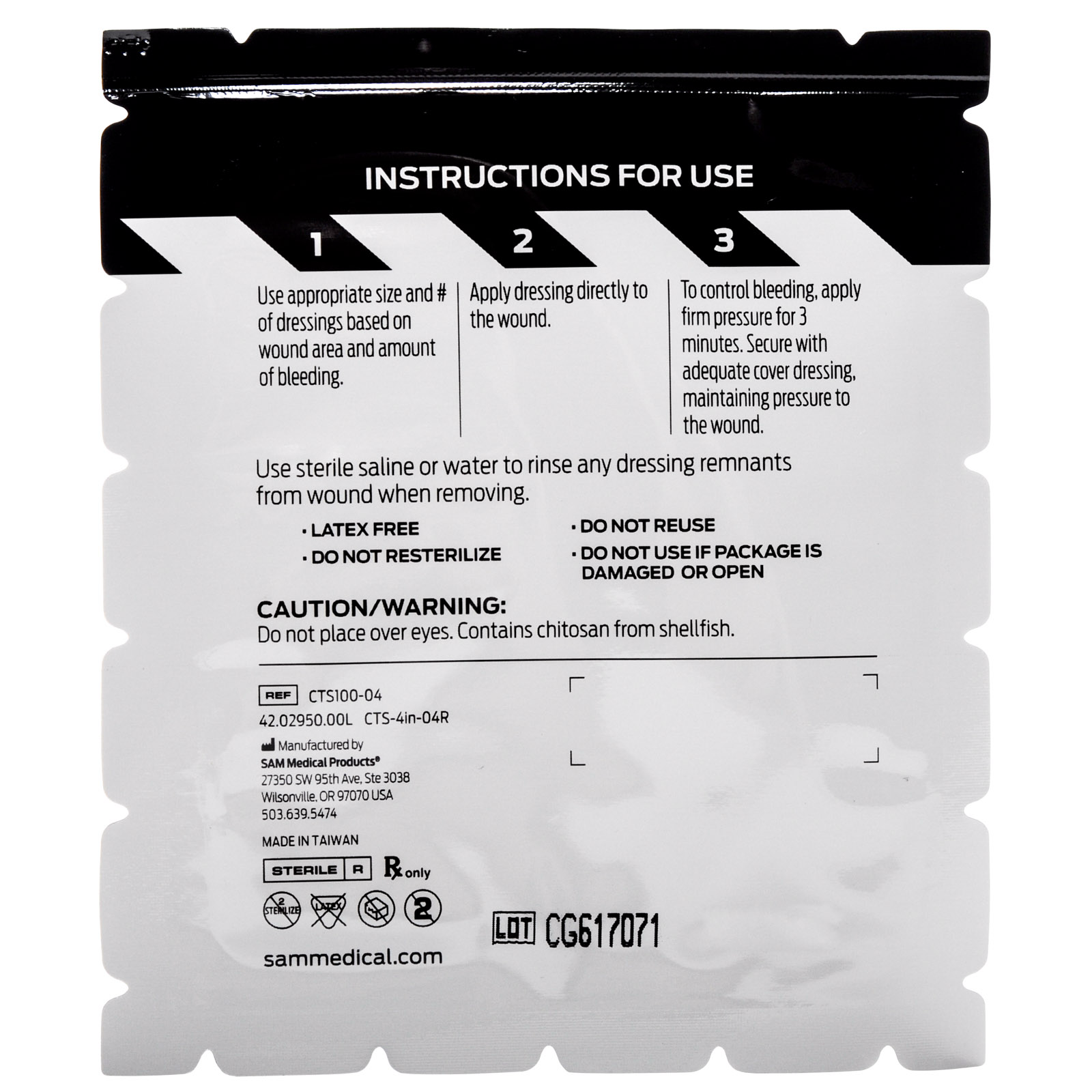 ChitoSam 100 Blood Clotting Dressing 4x4 Each