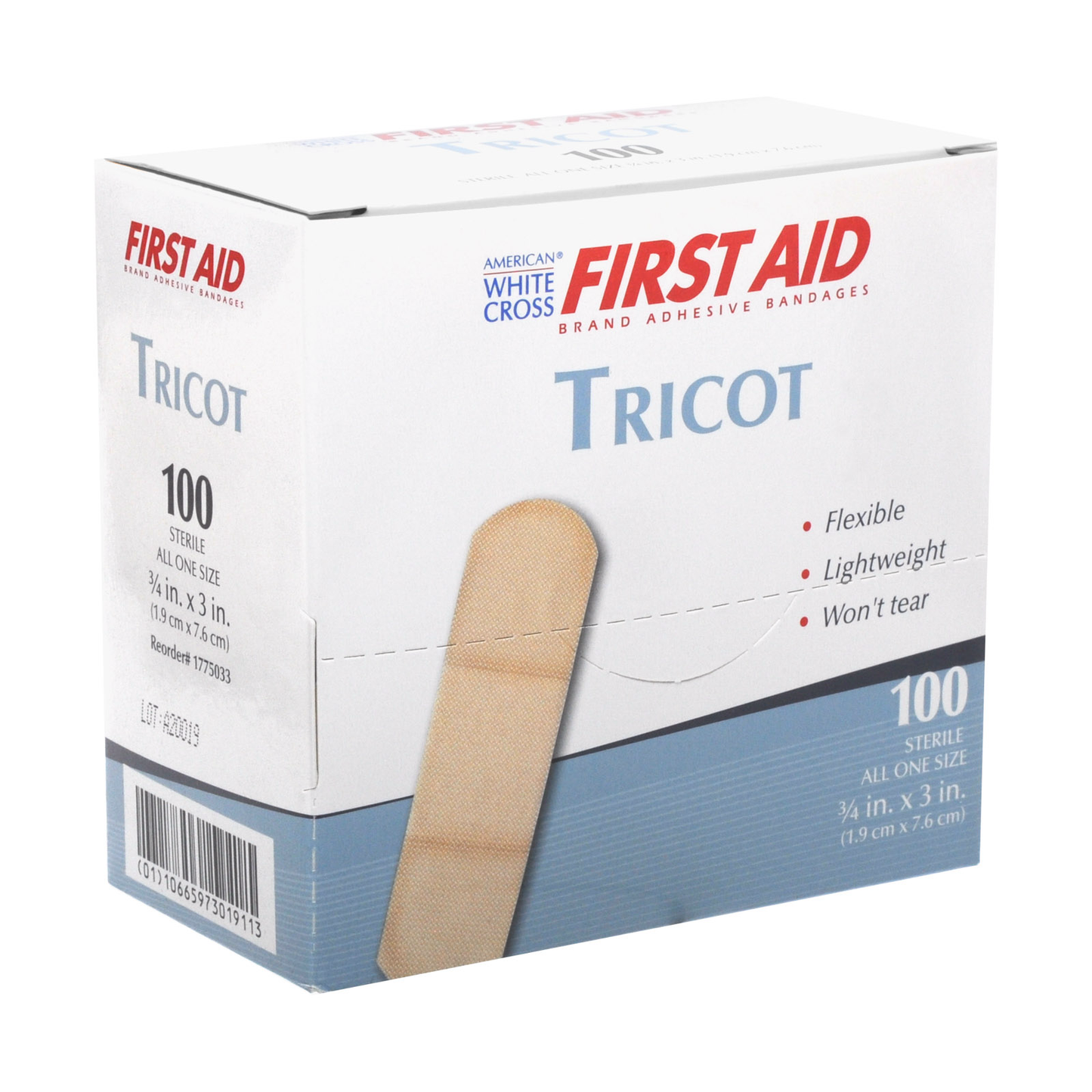 White Cross Tricot Bandage Strips 3/4 X 3 100/box