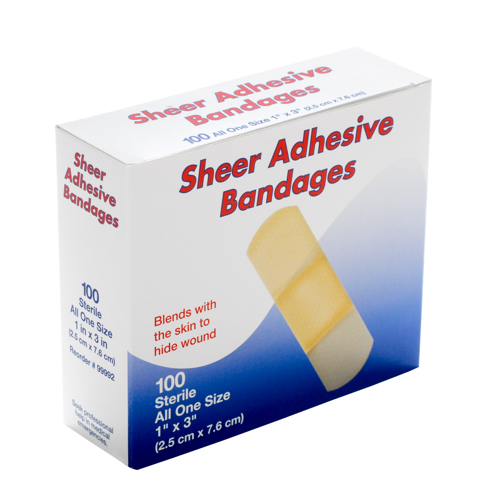 Economy Value Sheer Plastic Adhesive Bandage Strips 1'' X 3'' 100/box