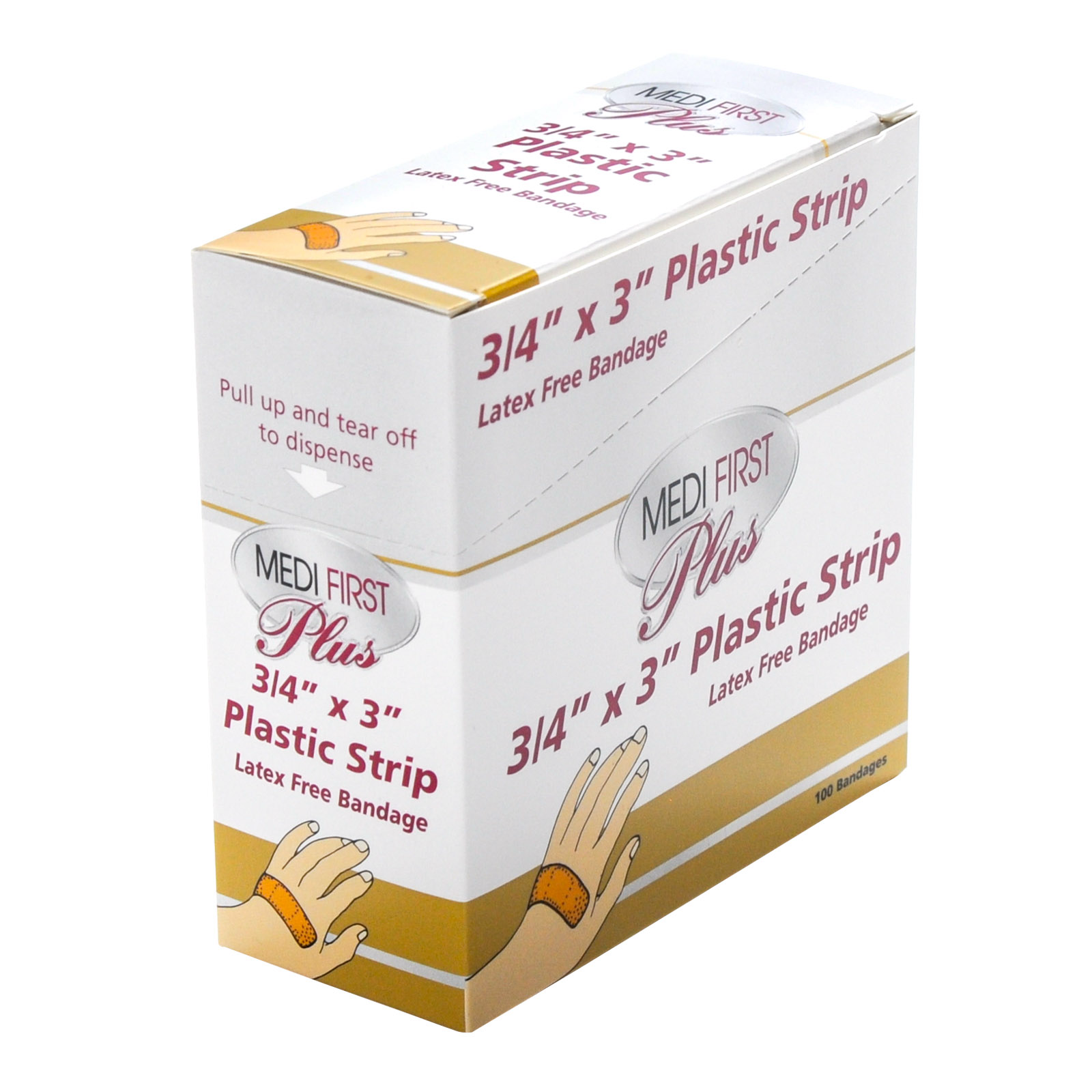 Medifirst Plastic Bandage Strips 3/4'' X 3'' 100/box