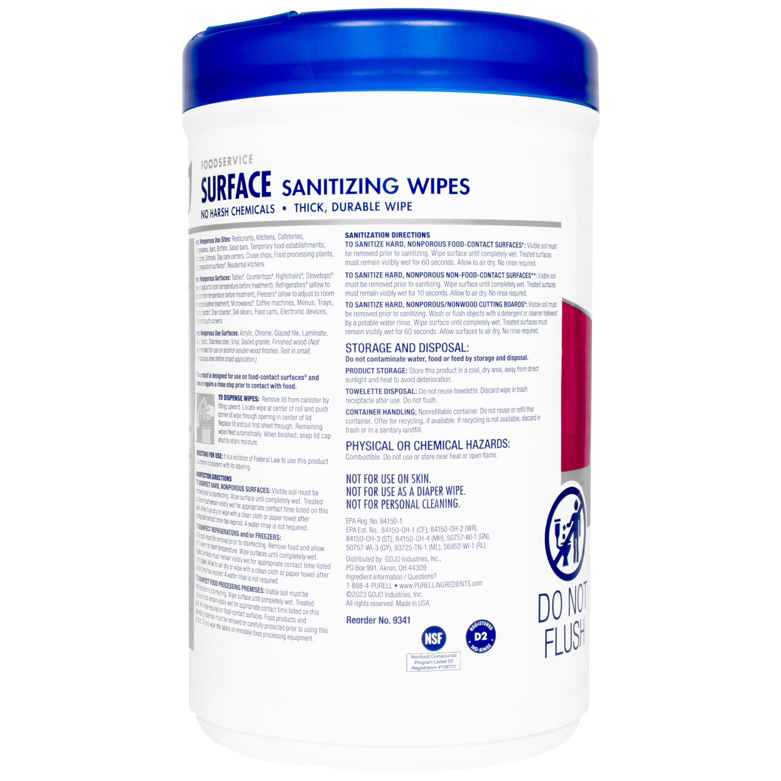 Purell Food Service Sanitizing Wipes 110/Cn