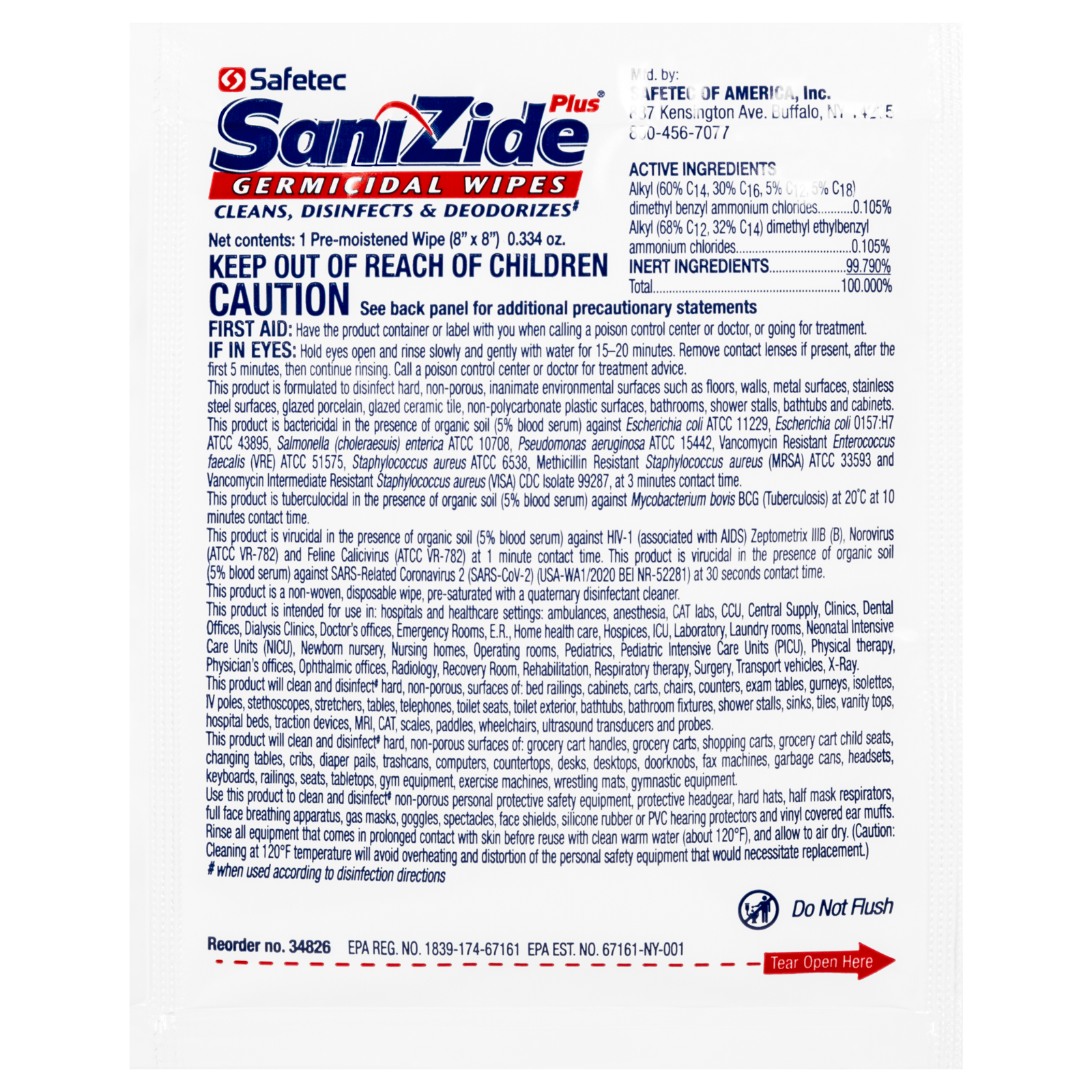 Sanizide Plus Germicidal Wipe Each