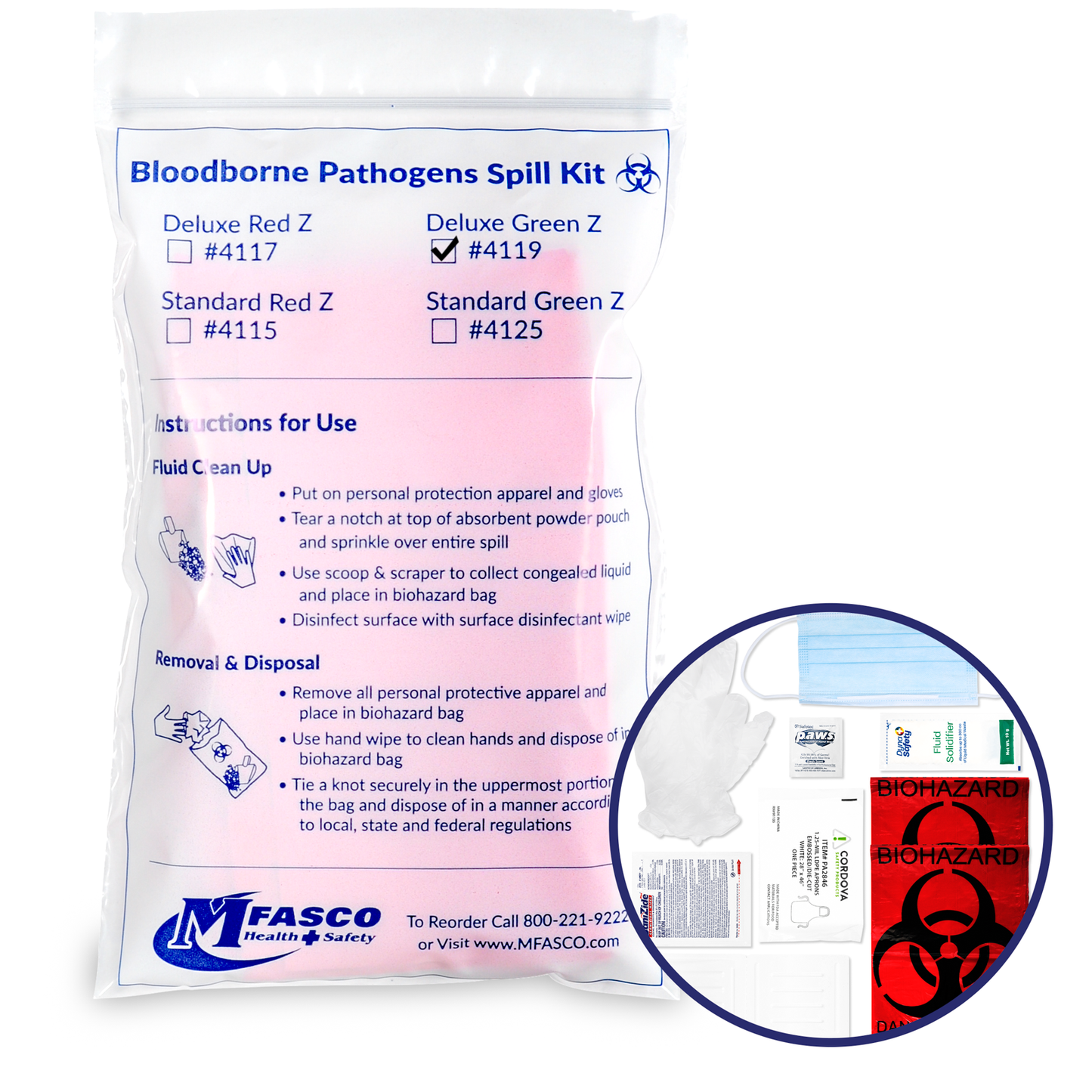 Biohazard Clean up Kit Green Z With Apron/Mask