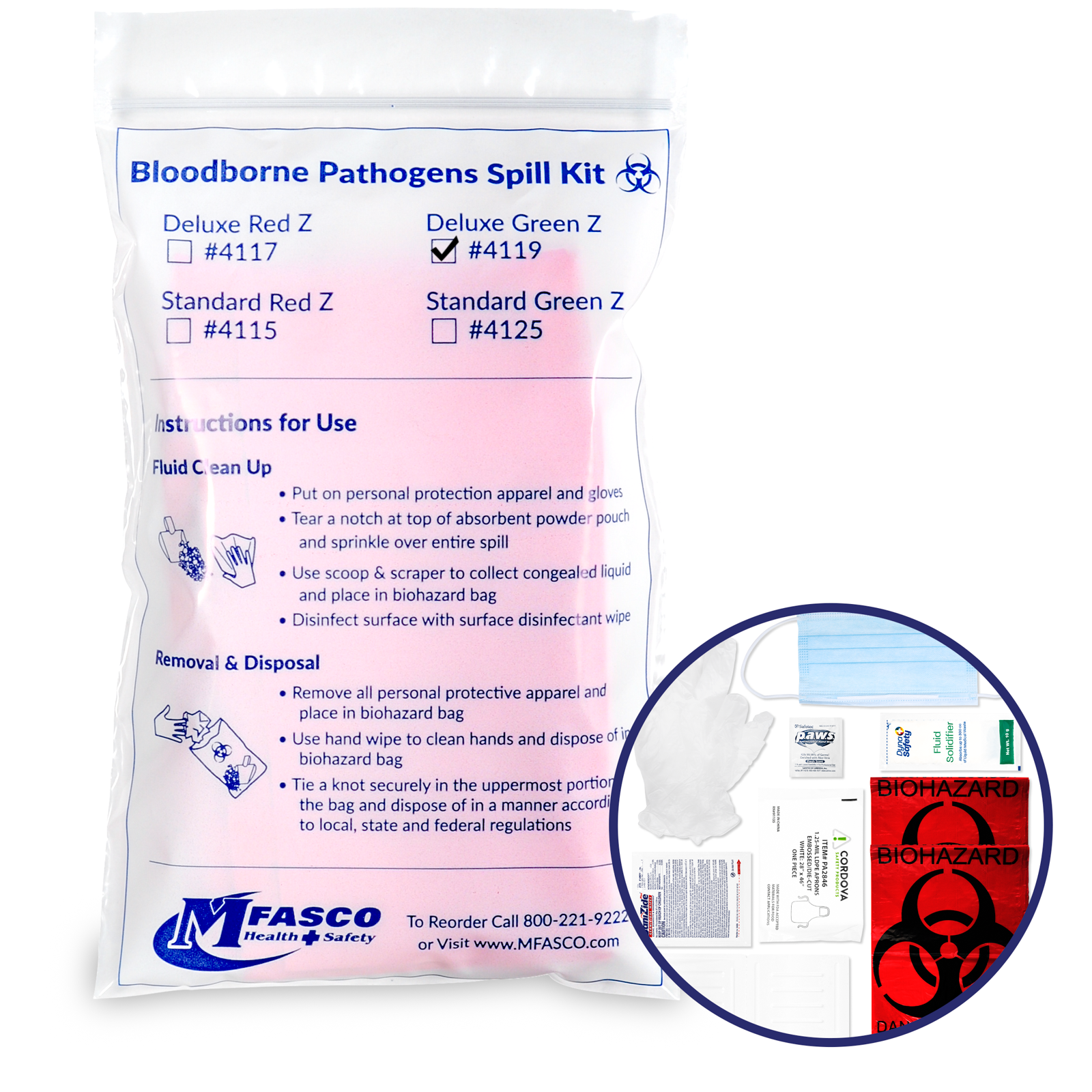 Biohazard Clean up Kit Green Z With Apron/Mask