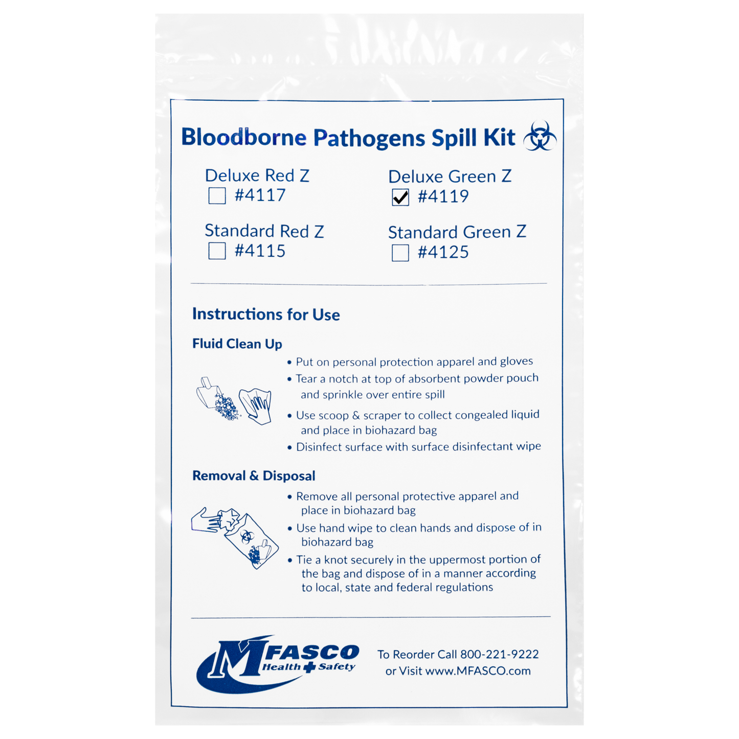 Biohazard Clean up Kit Green Z With Apron/Mask