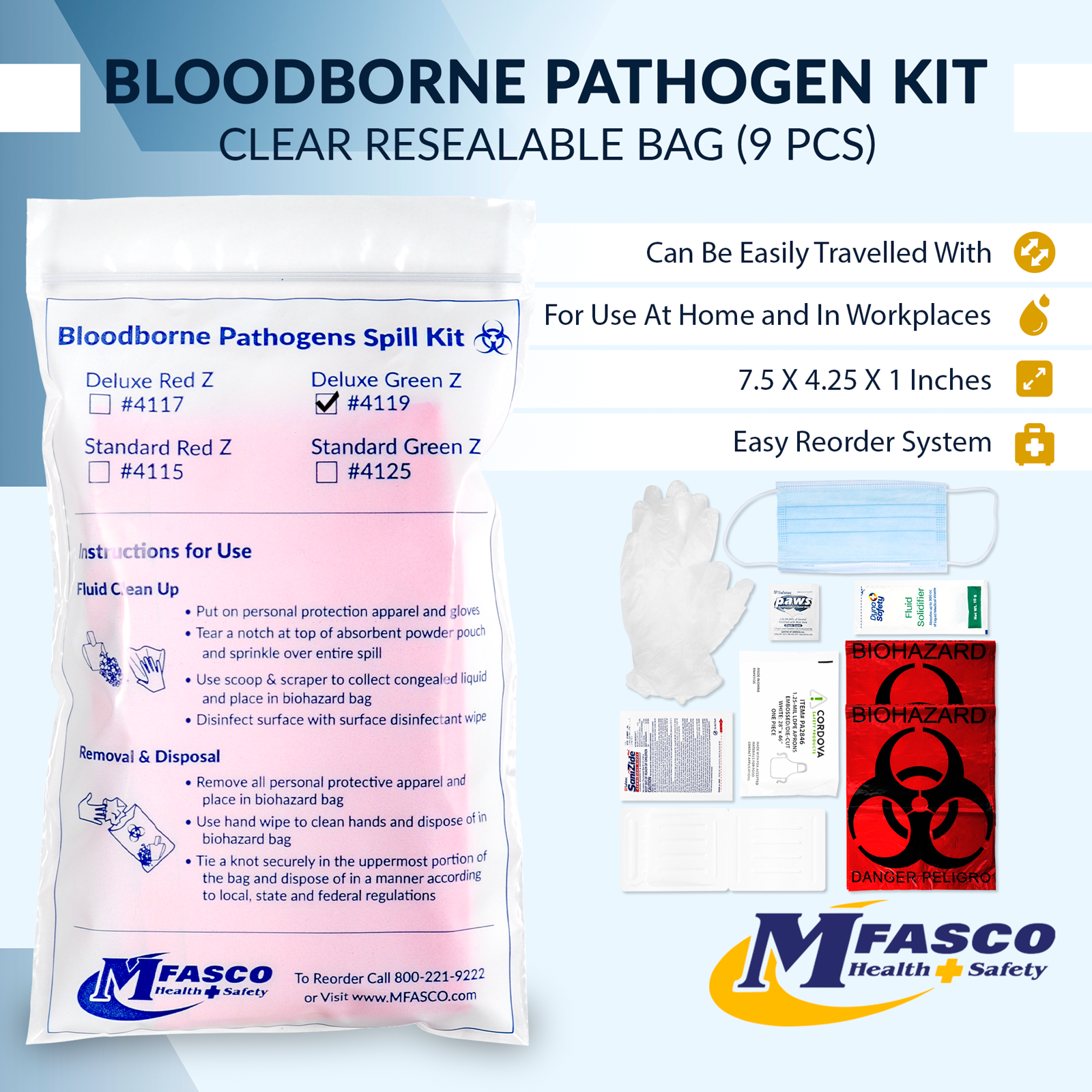 Biohazard Clean up Kit Green Z With Apron/Mask