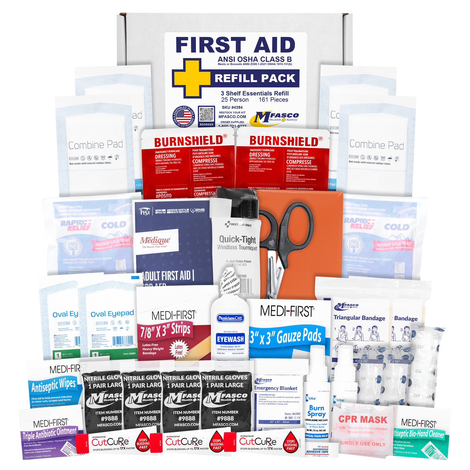 OSHA/ANSI 2021 Class B Essentials Aid Kit Refill 161 Piece