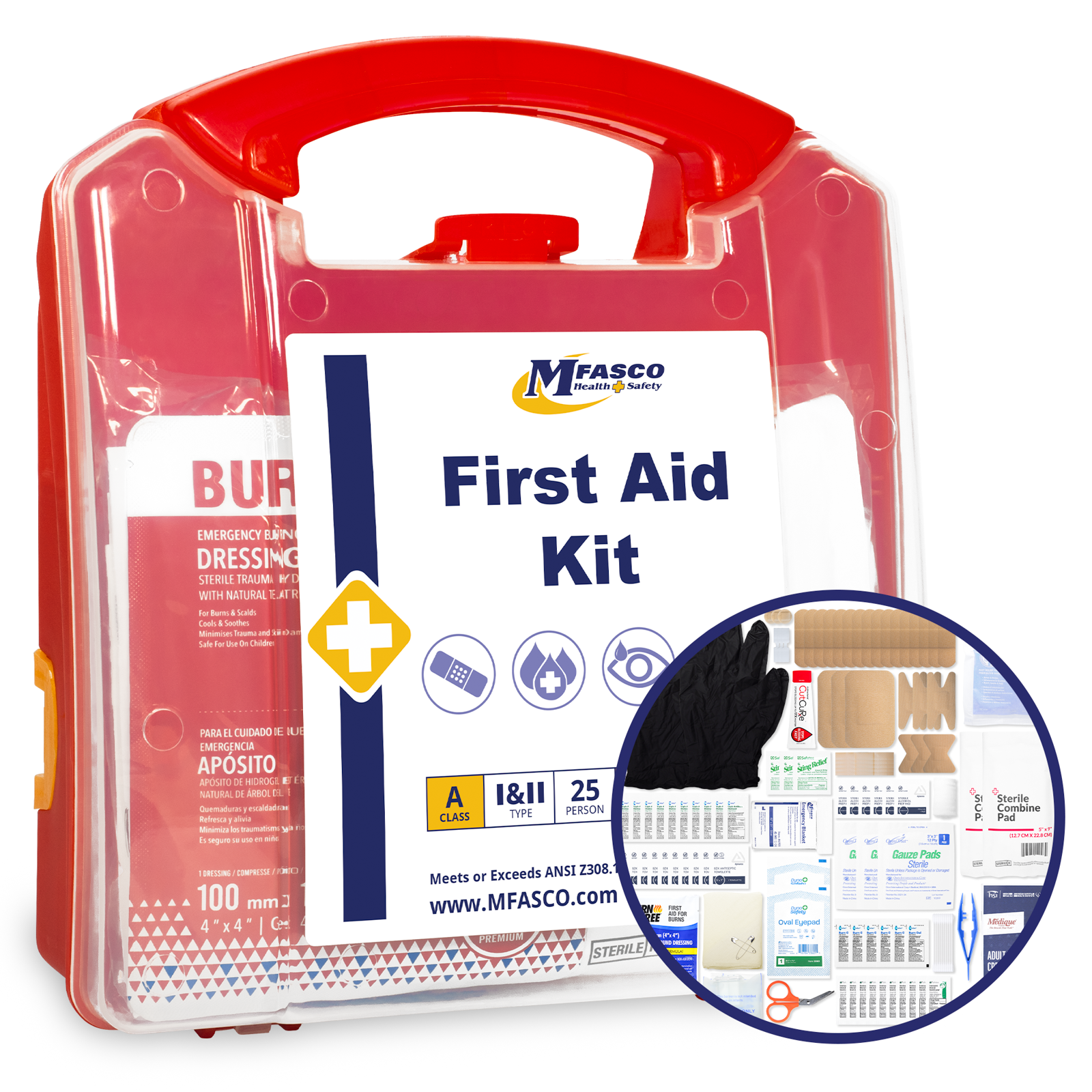 First Aid Kit 25 Person Red Plastic MFASCO