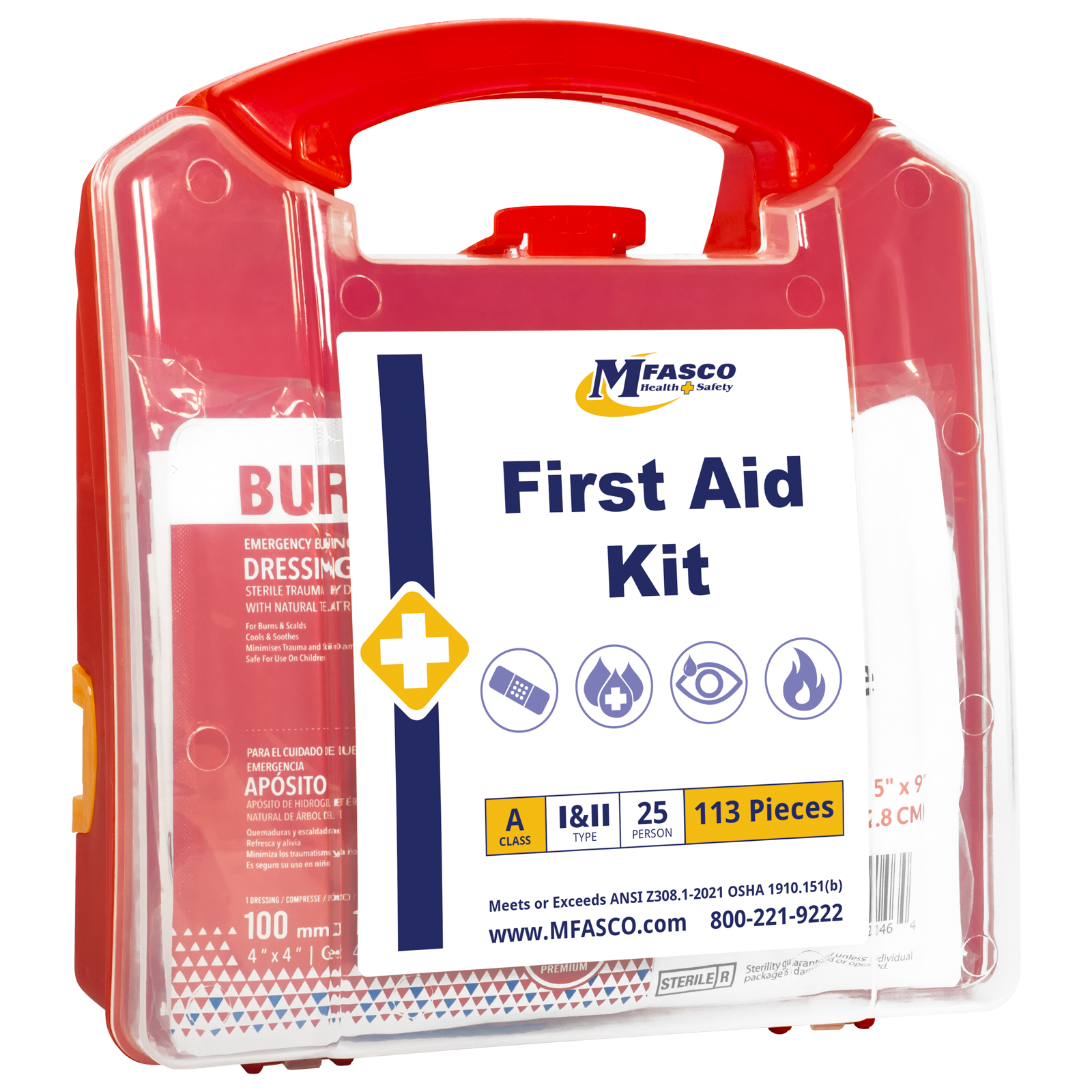 First Aid Kit 25 Person Red Plastic MFASCO
