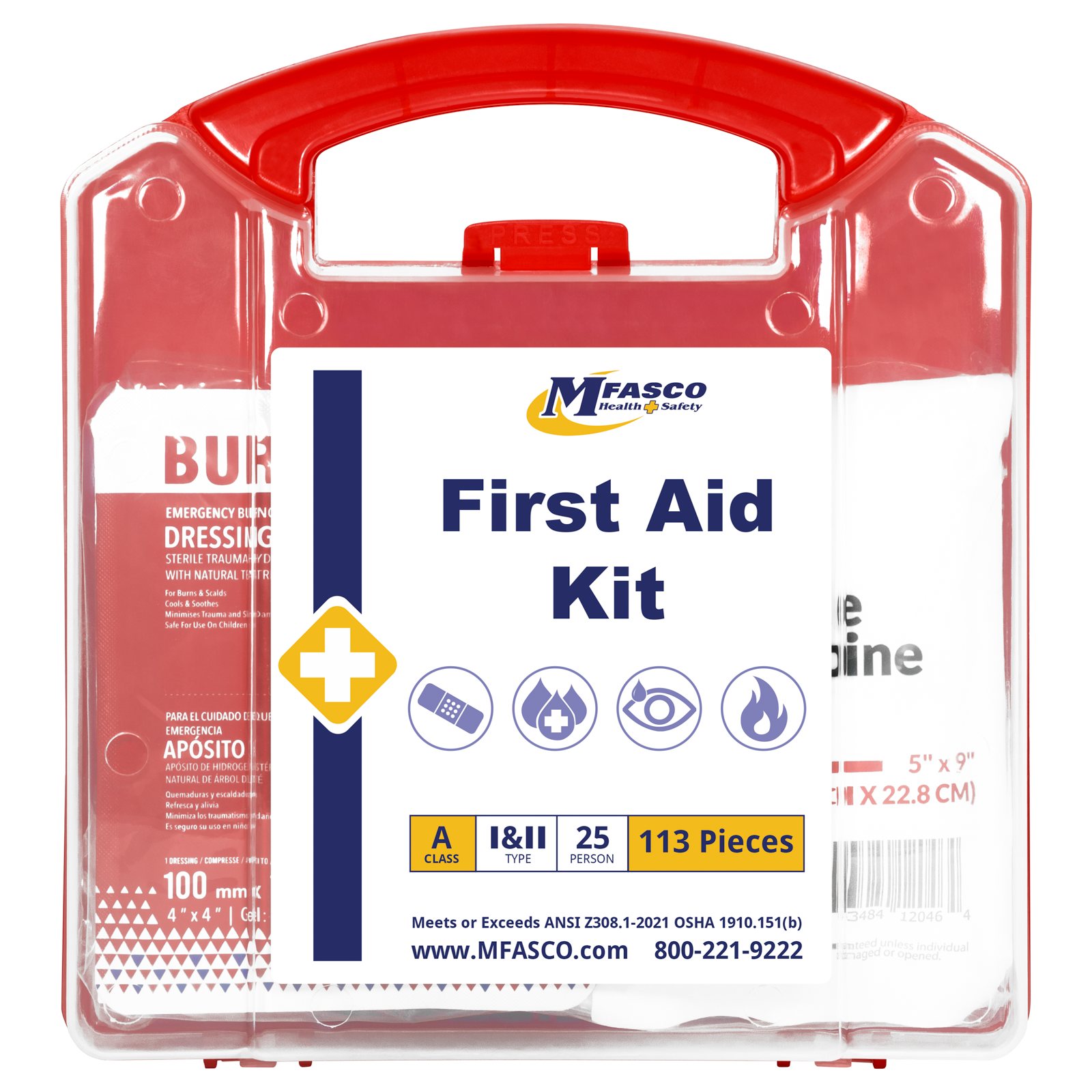 First Aid Kit 25 Person Red Plastic MFASCO