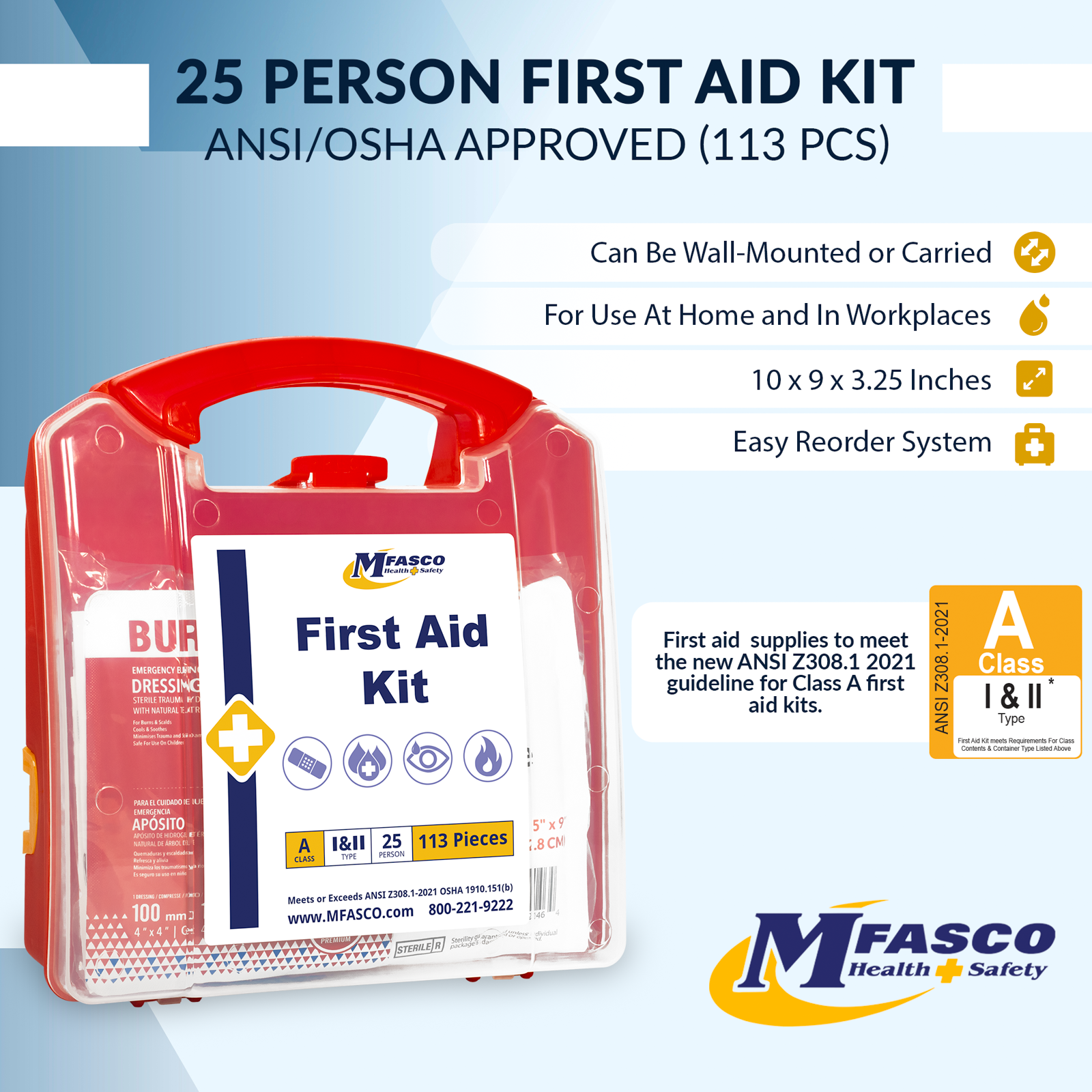 First Aid Kit 25 Person Red Plastic MFASCO