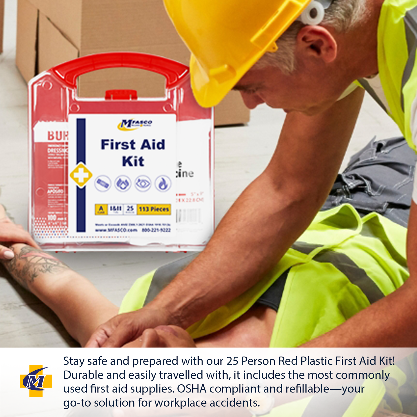 First Aid Kit 25 Person Red Plastic MFASCO