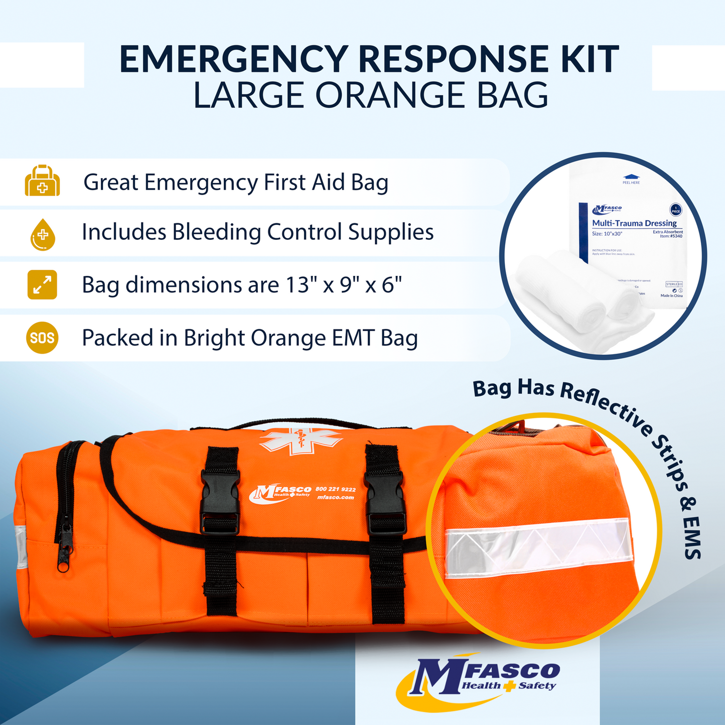 First Aid Bag Kit Large Orange MFA 250 Piece