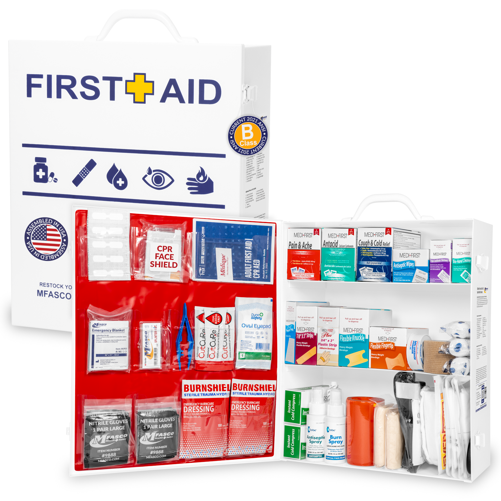 3 Shelf Metal Workplace First Aid Kit Osha Class B With Medications