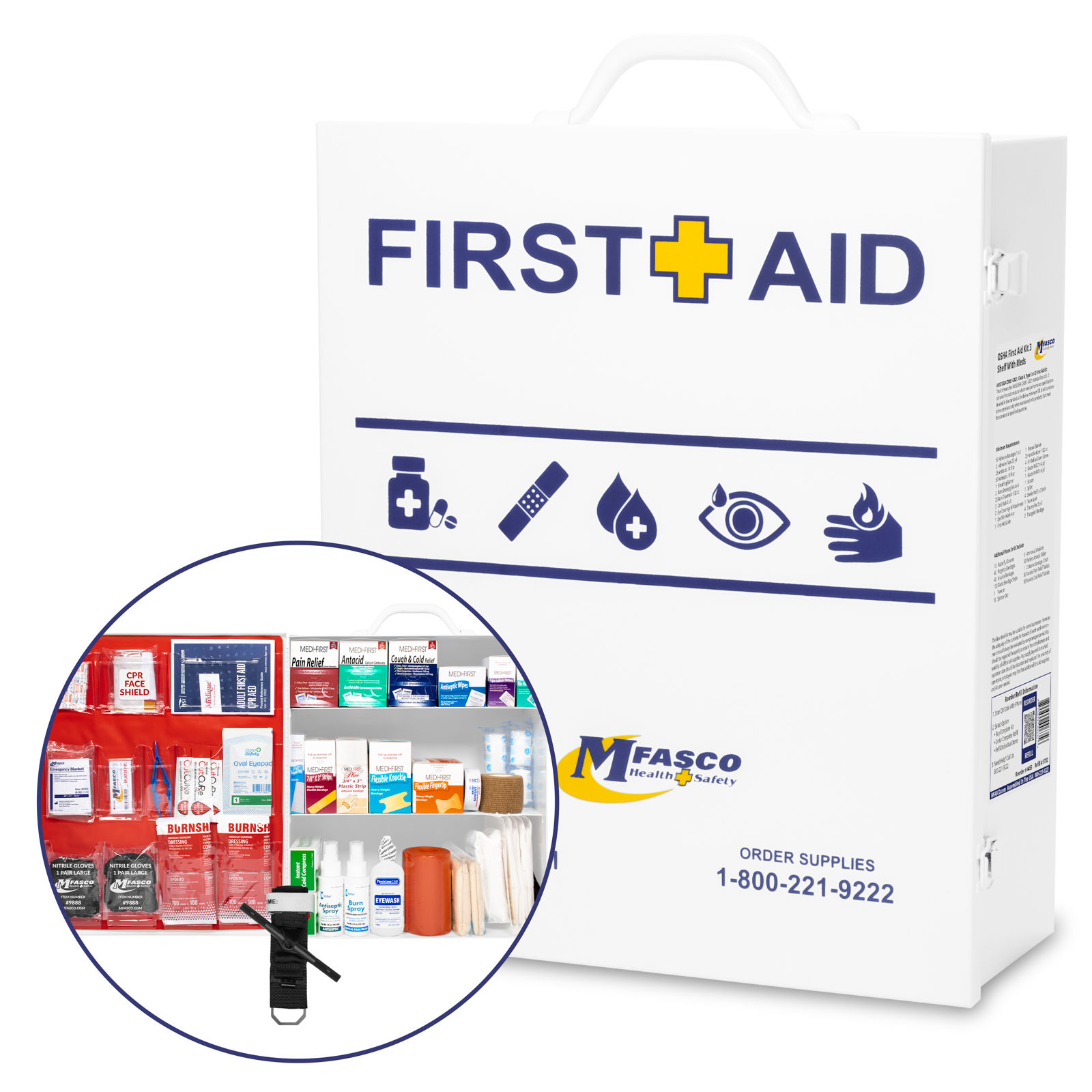 3 Shelf First Aid Kit Osha Fill with Medication & Logo