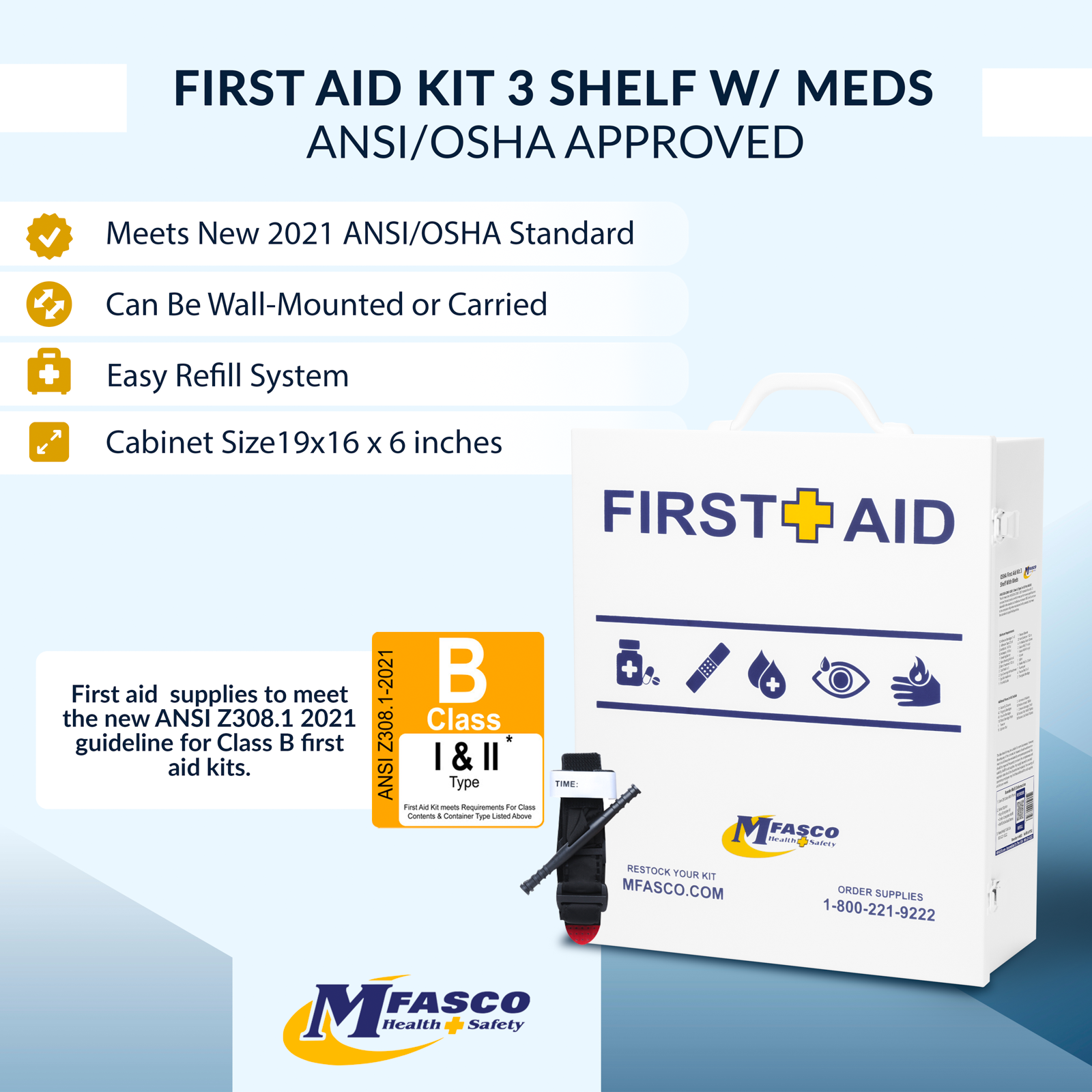 3 Shelf First Aid Kit Osha Fill with Medication & Logo