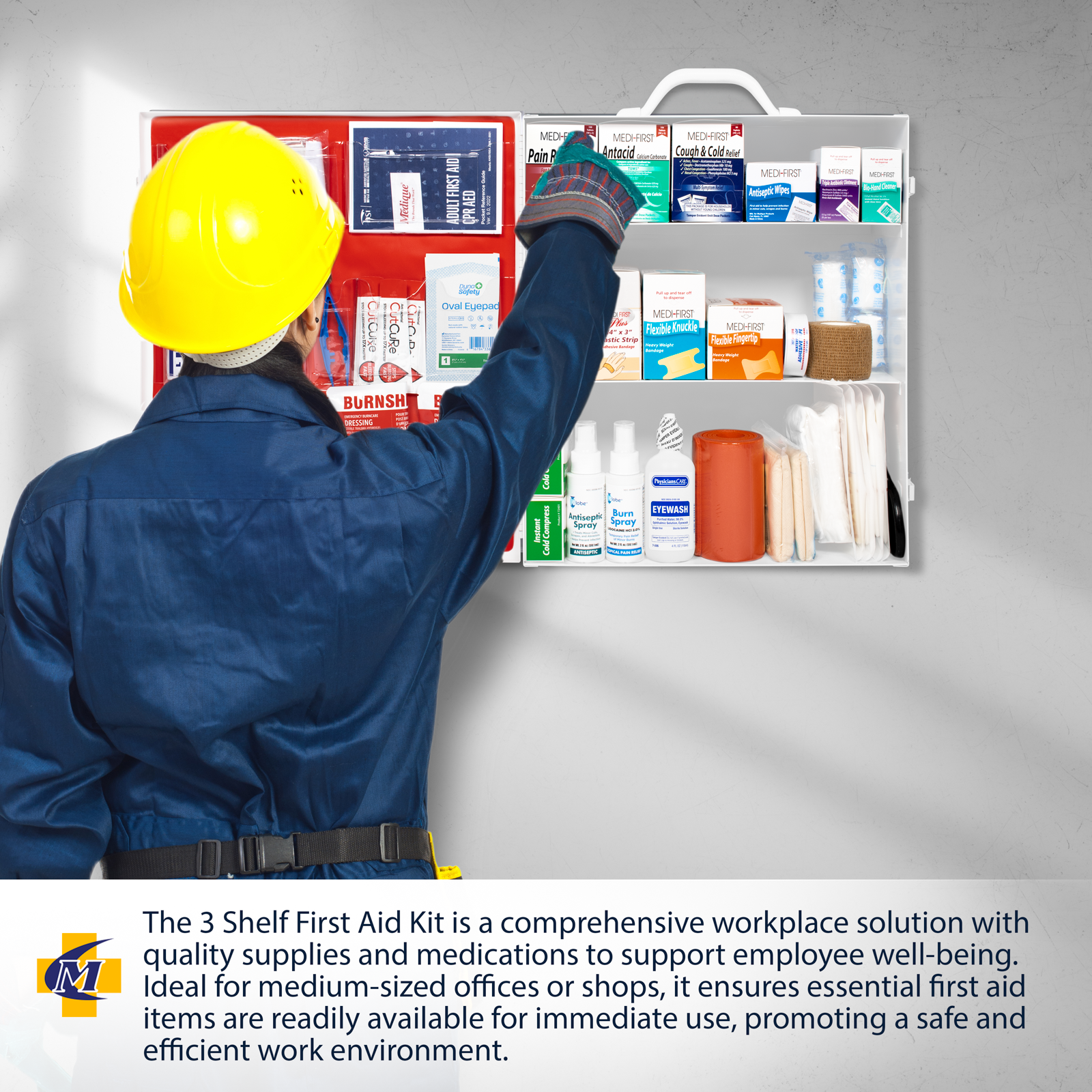 3 Shelf First Aid Kit Osha Fill with Medication & Logo