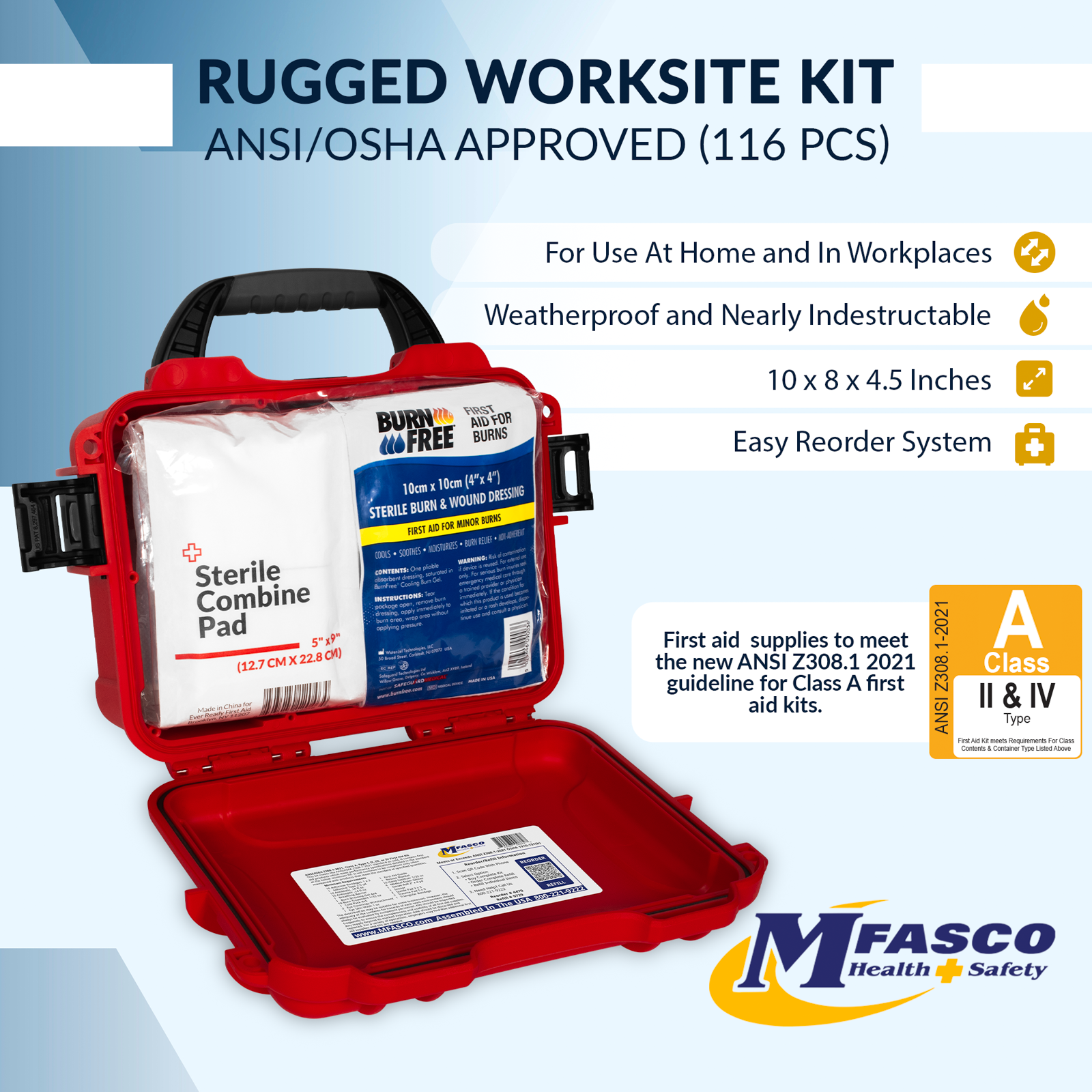 Worksite Waterproof/Rugged OSHA First Aid Kit Class A