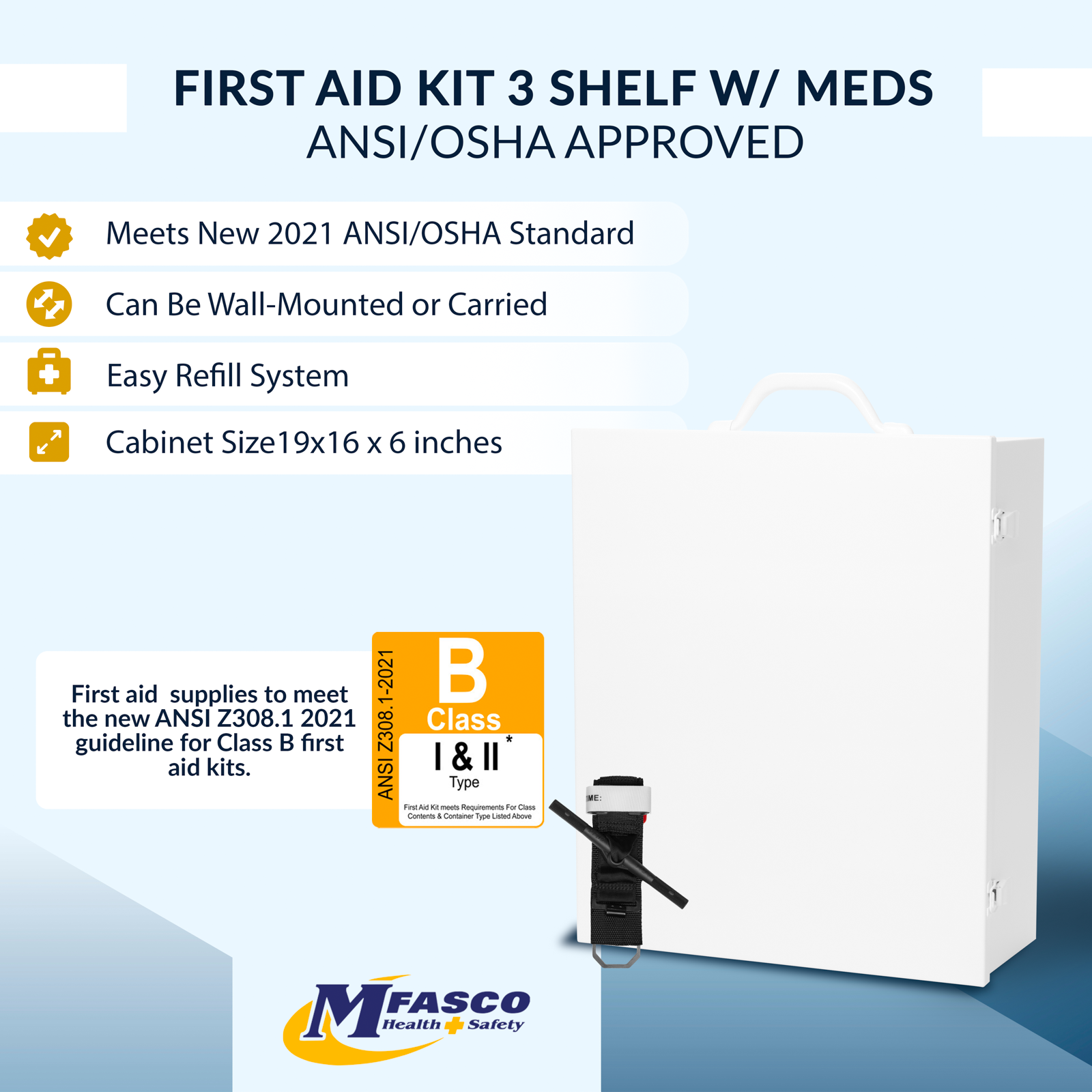 Firstaid Kit 3 Shelf W/Fill Complete No Logo