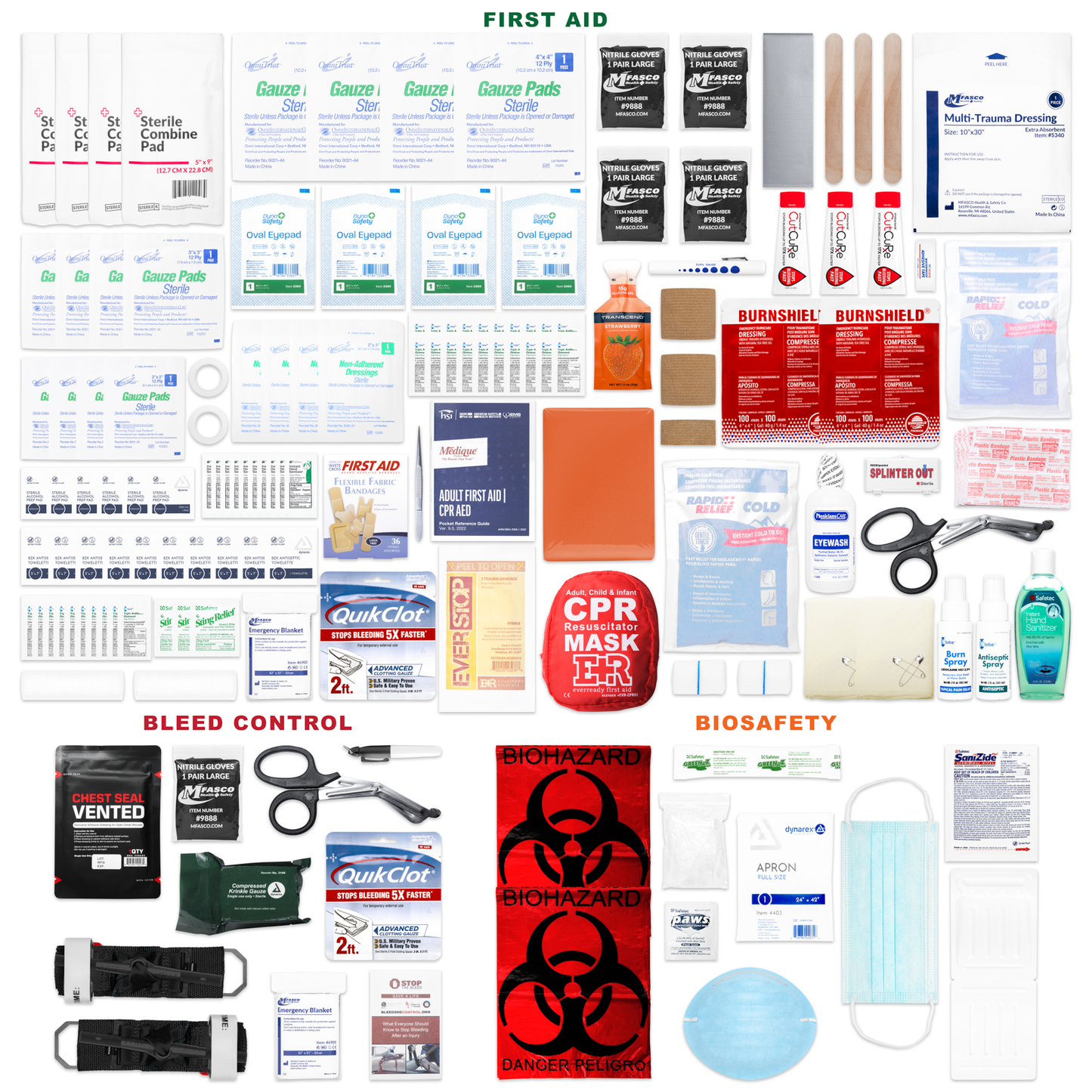 OSHA Compliance First Aid Refill Pack with First Aid, Bleeding & Biohazard Supplies 247 Piece