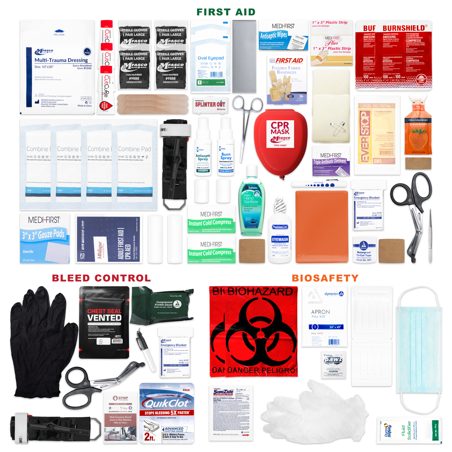 Workplace Wall Cabinet Refill With First Aid Bleeding Control & Biohazard Supplies