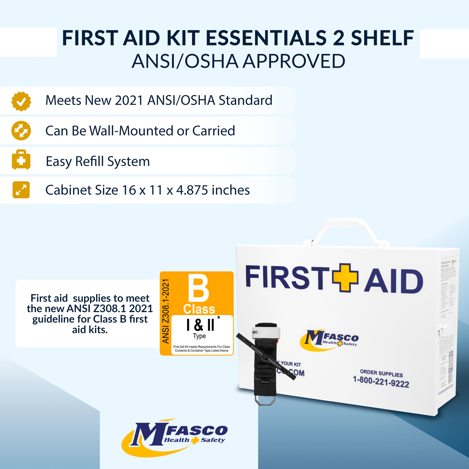 OSHA Class B Essentials First Aid Kit 2 Shelf Metal