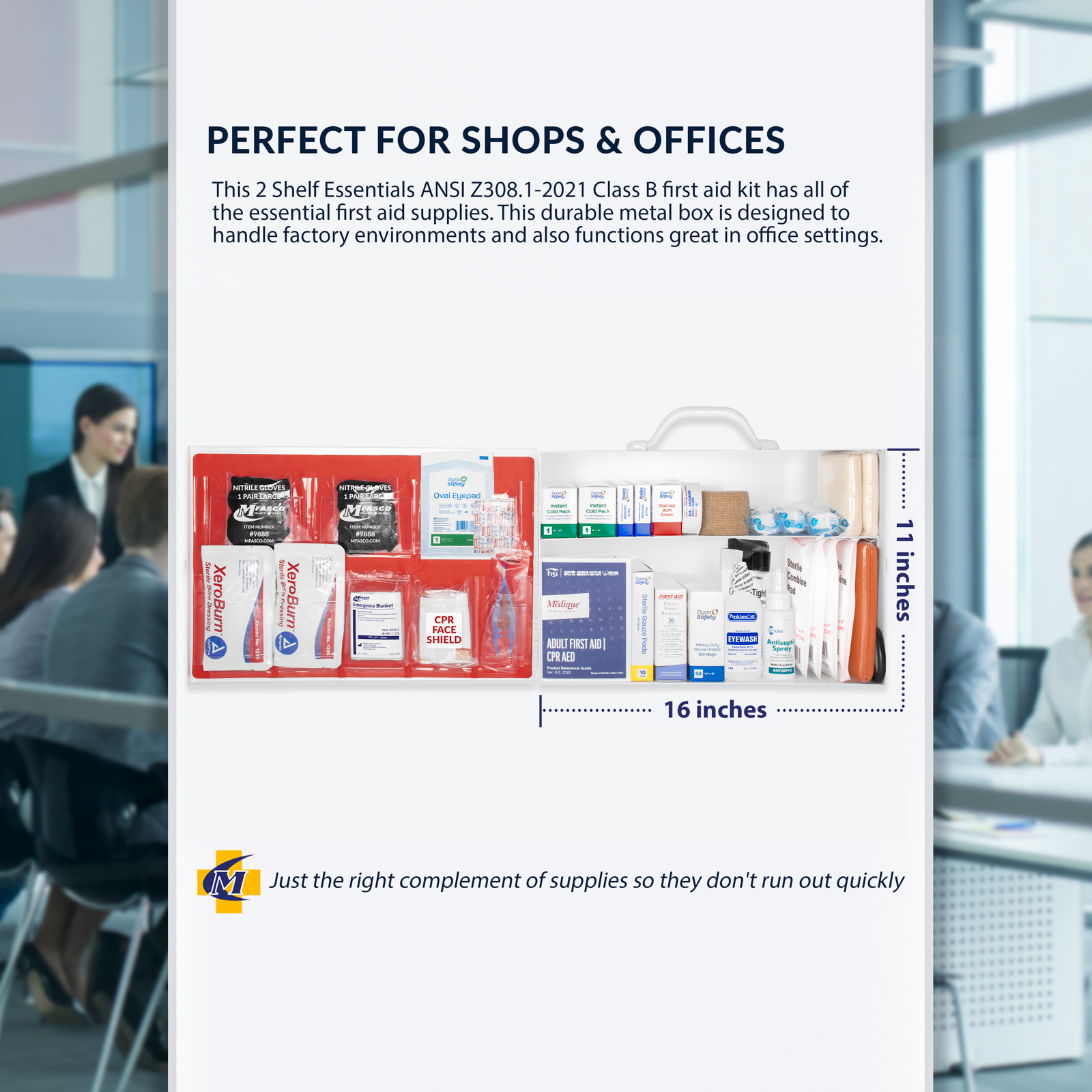 OSHA Class B Essentials First Aid Kit 2 Shelf Metal