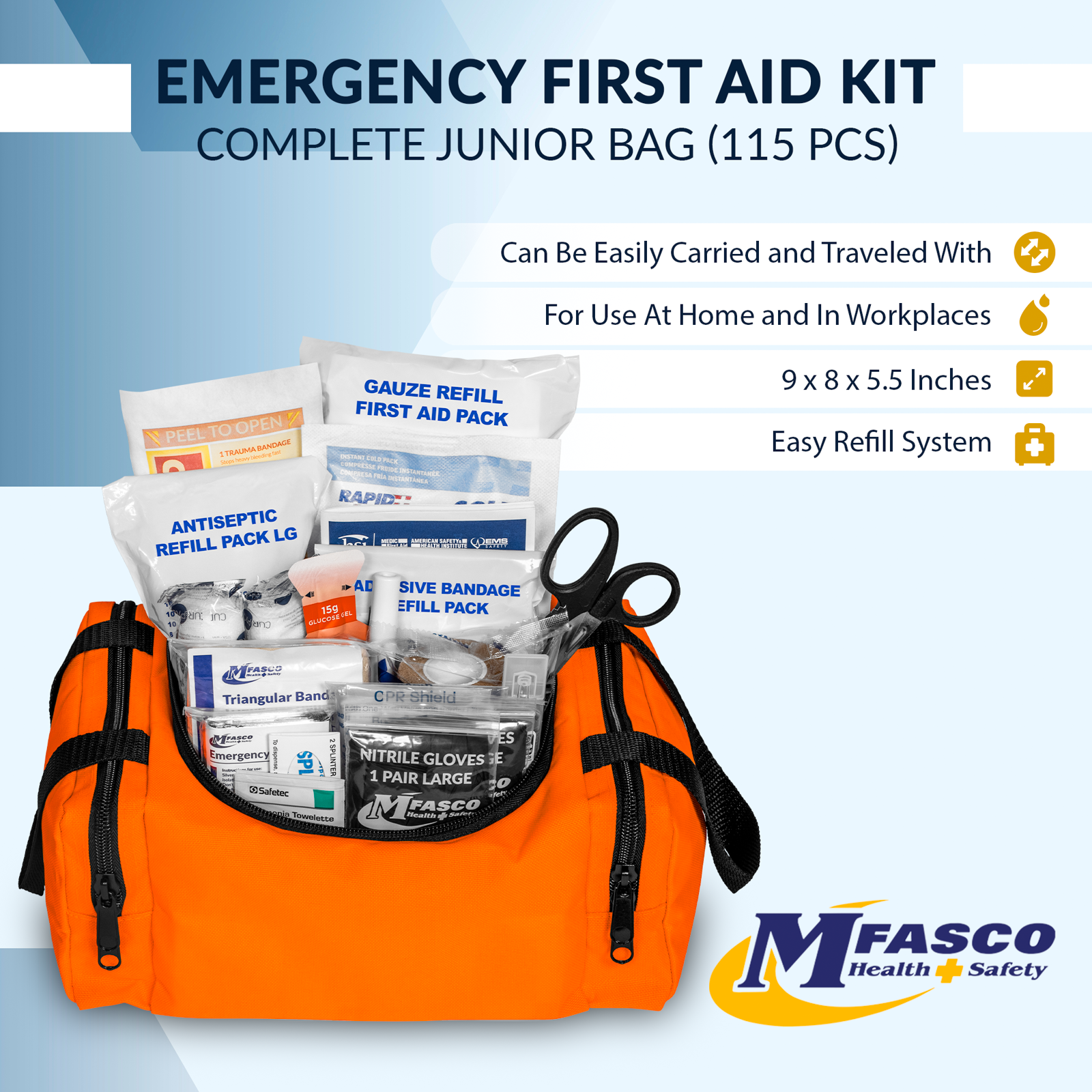 First Aid Bag Kit Complete Junior Orange