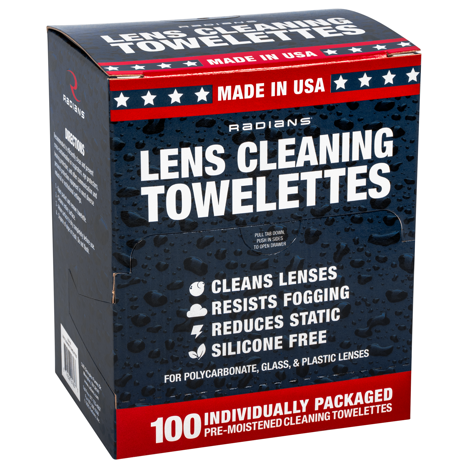 Radians Safety Glass Cleaning Premoistened Towelettes 100/box