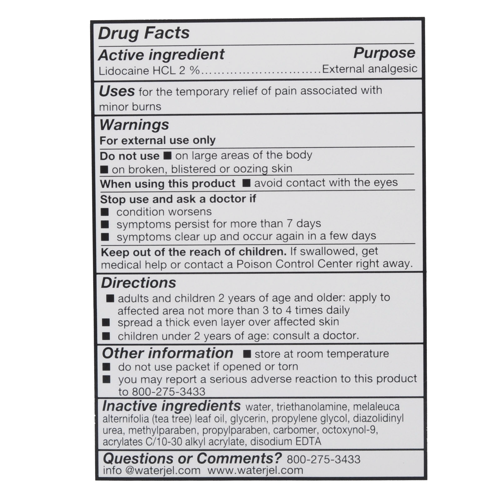 Water Jel Burn Gel Packets Individual Dose 25/box