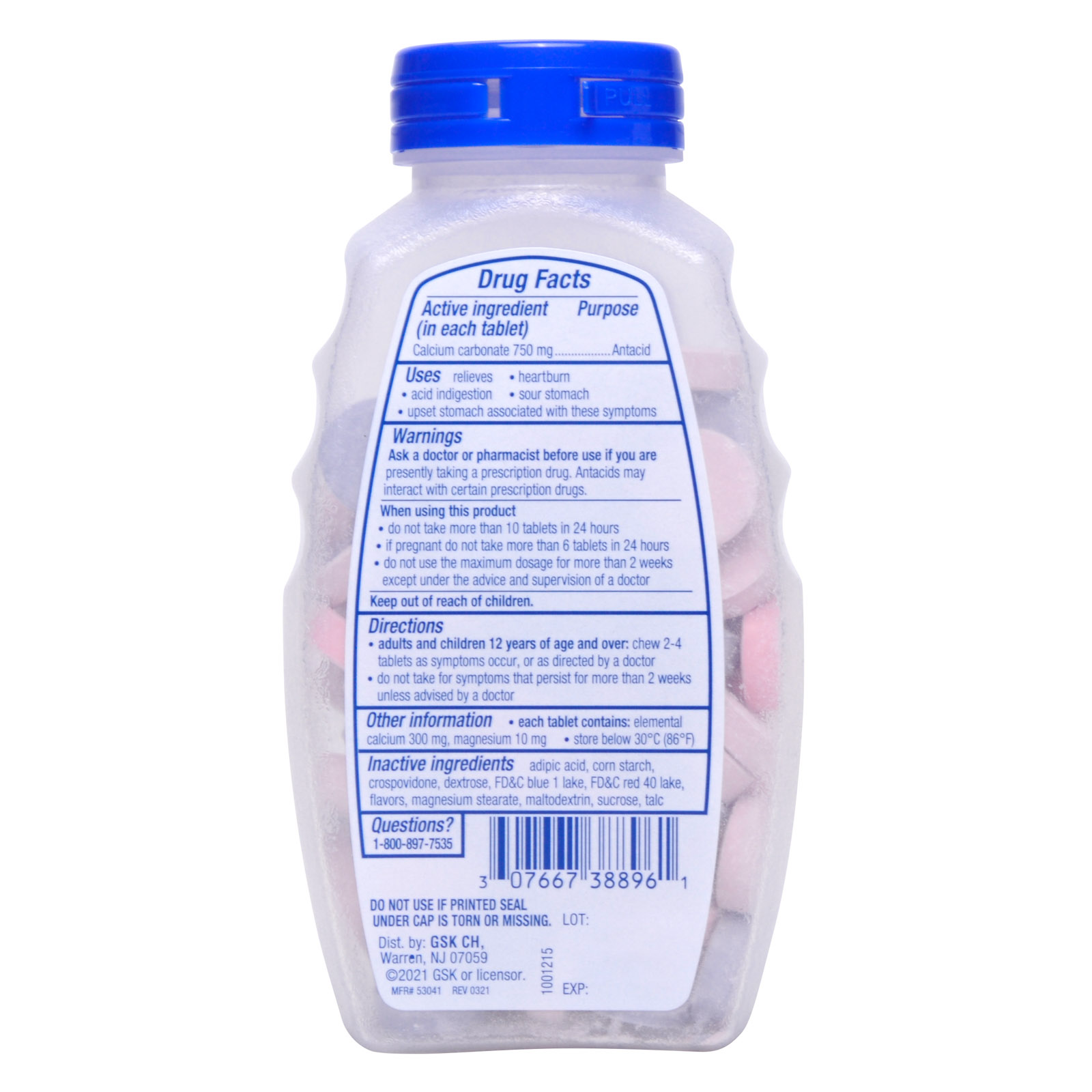 Tums Chewable Antacid Assorted Fruit Flavors 150/bottle