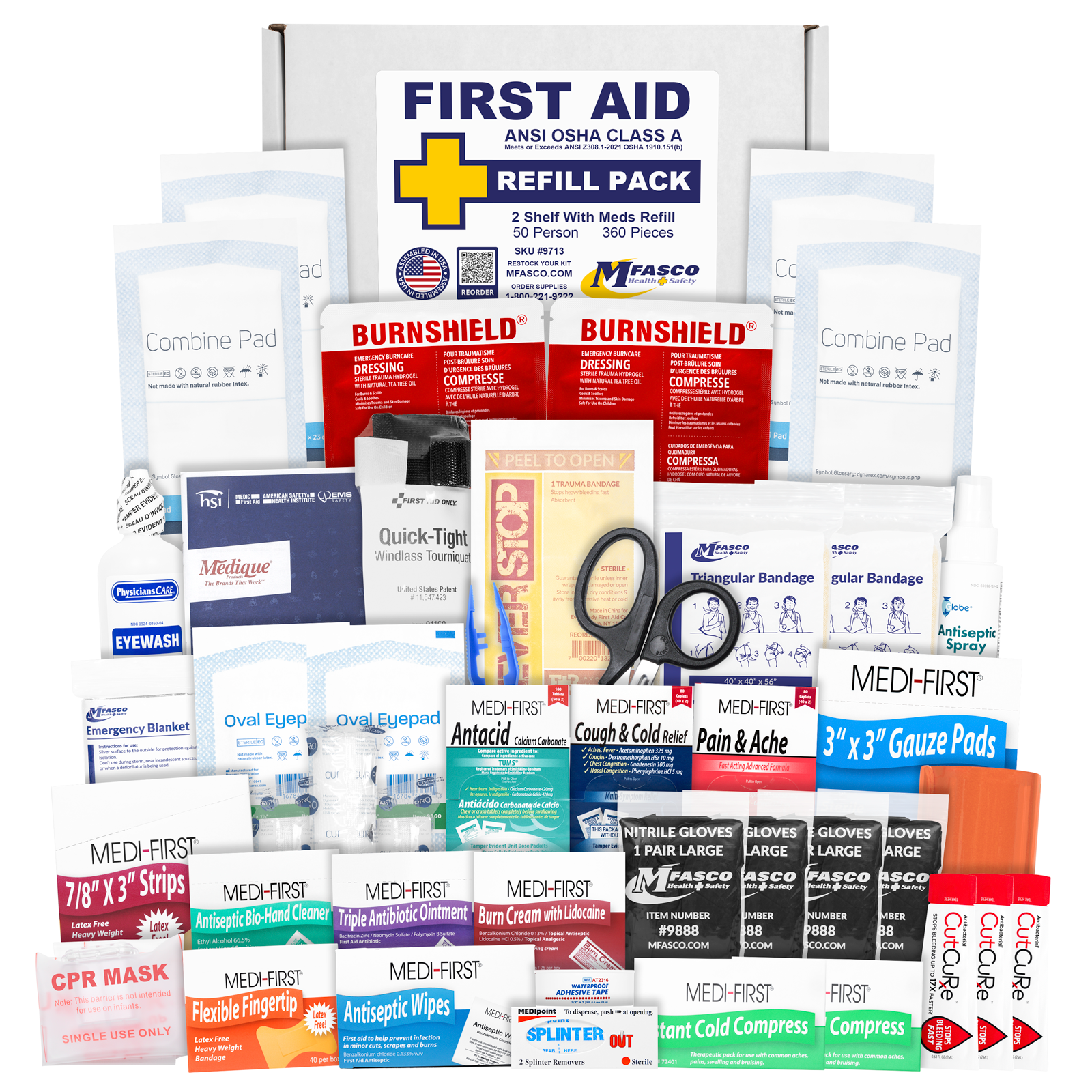 Small 2 Shelf Workplace First Aid Kit Refill With Medications 360 Piece