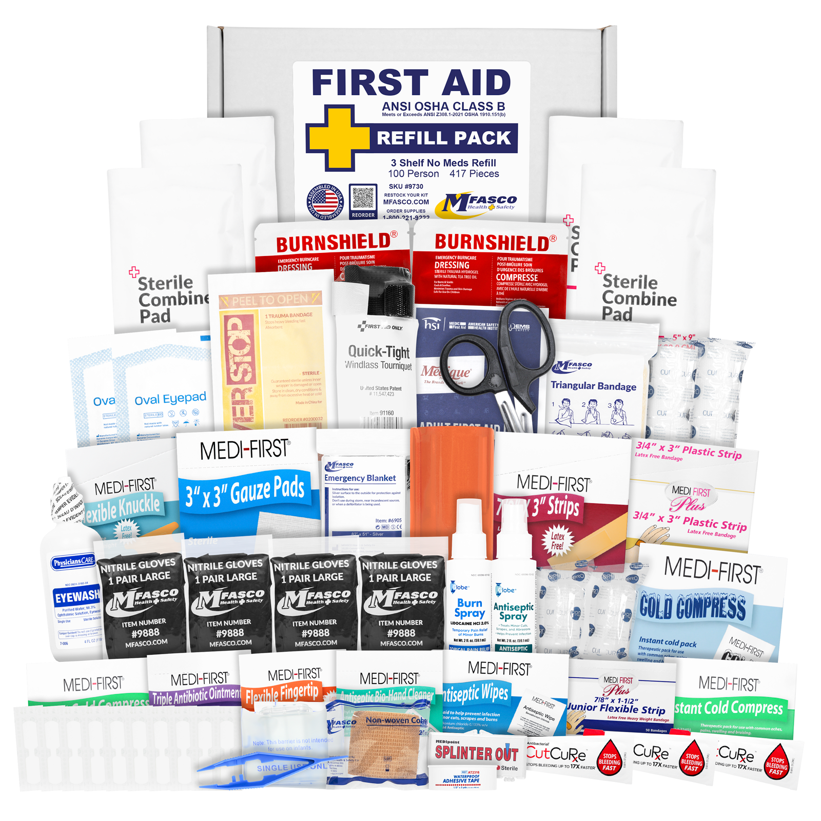 Medium 3 Shelf Workplace First Aid Kit Refill Pack No Medications 417 Piece