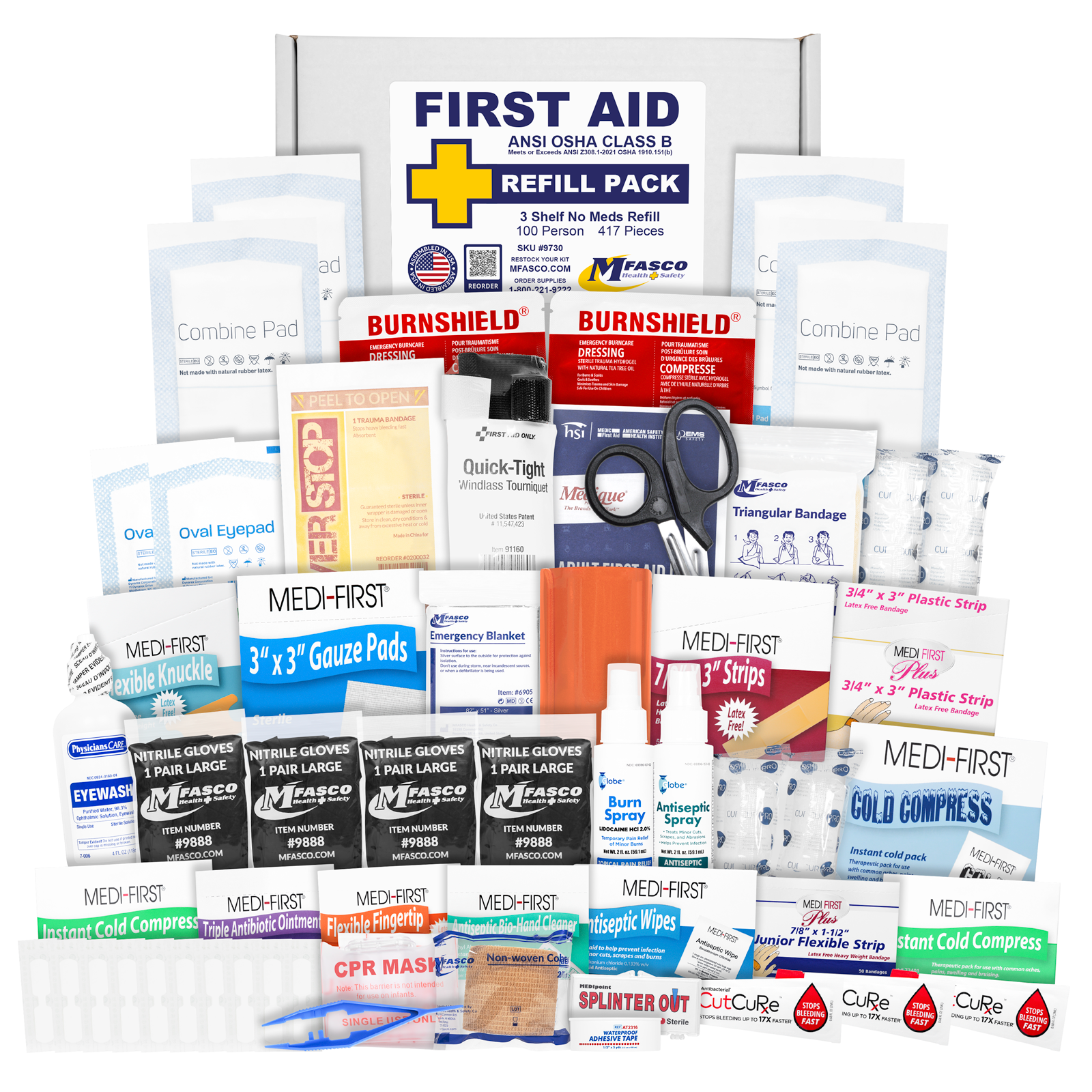 Medium 3 Shelf Workplace First Aid Kit Refill Pack No Medications 417 Piece