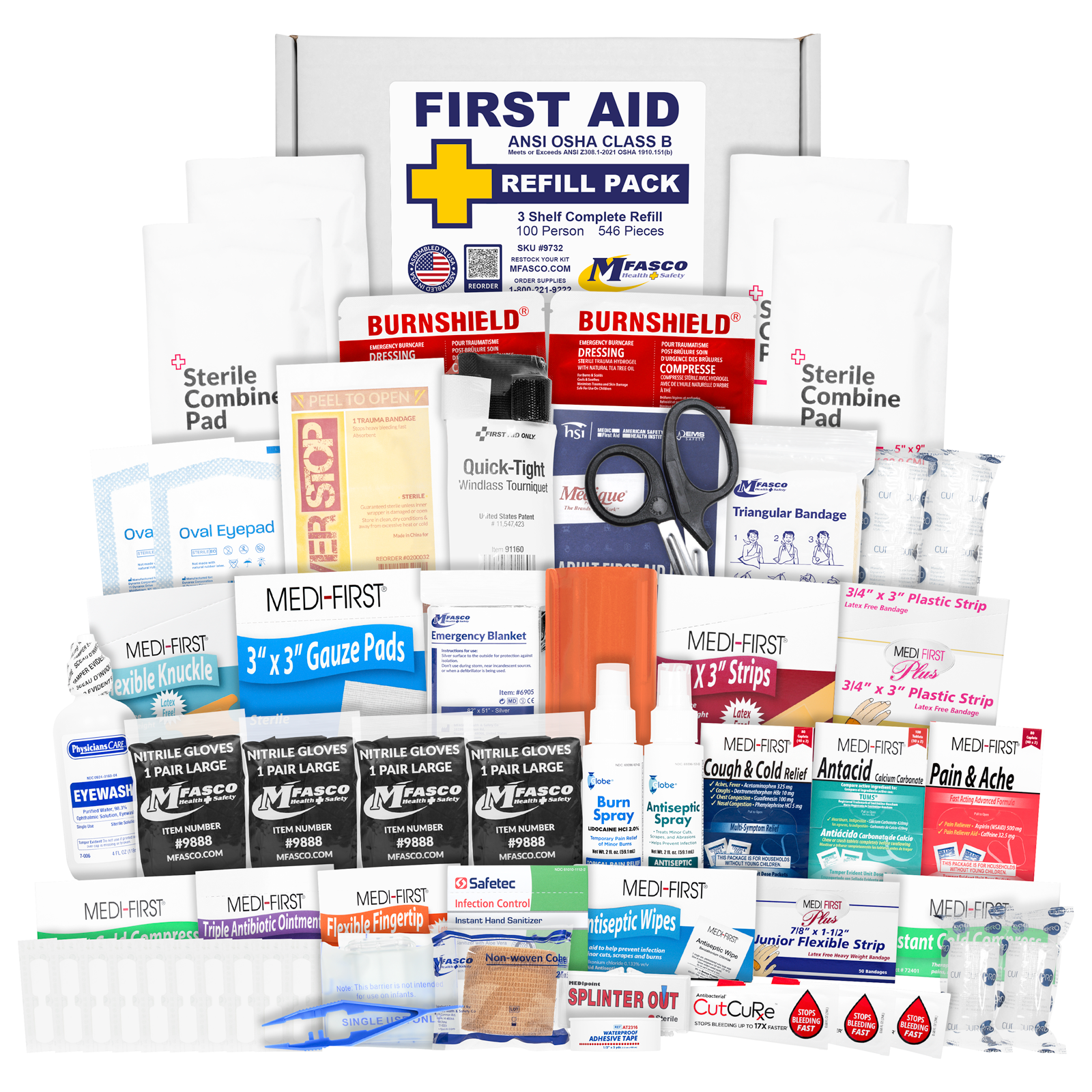 Medium 3 Shelf Workplace First Aid Kit Refill With Medications 546 Piece