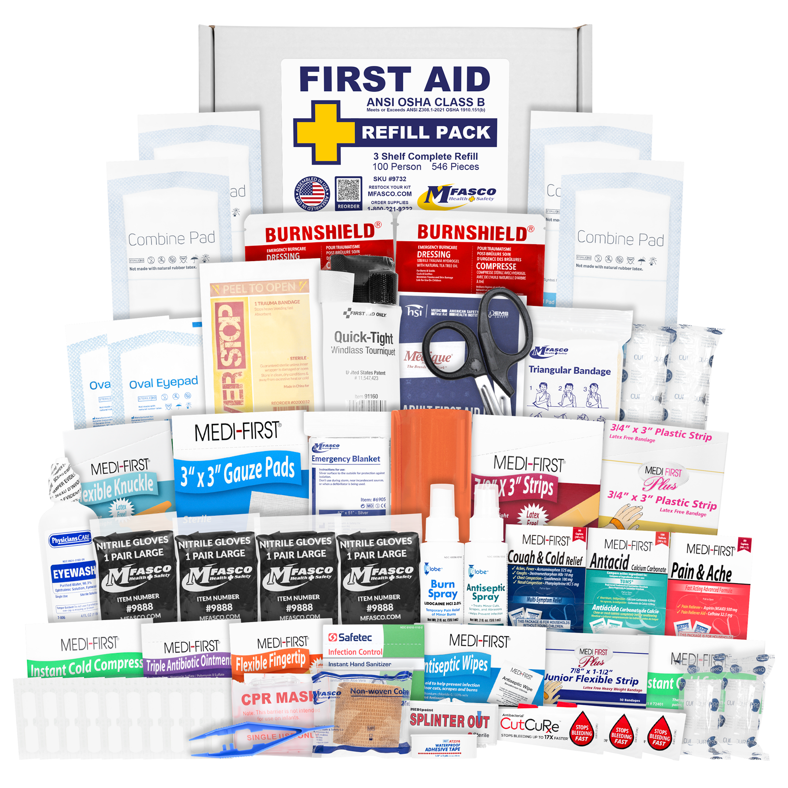 Medium 3 Shelf Workplace First Aid Kit Refill With Medications 546 Piece