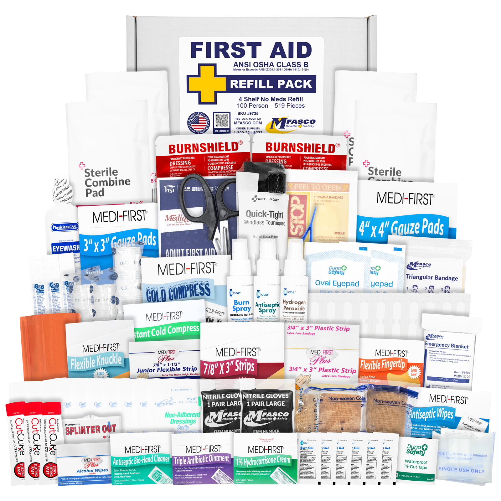 Large 4 Shelf First Aid Kit Refill No Medications 519 Piece