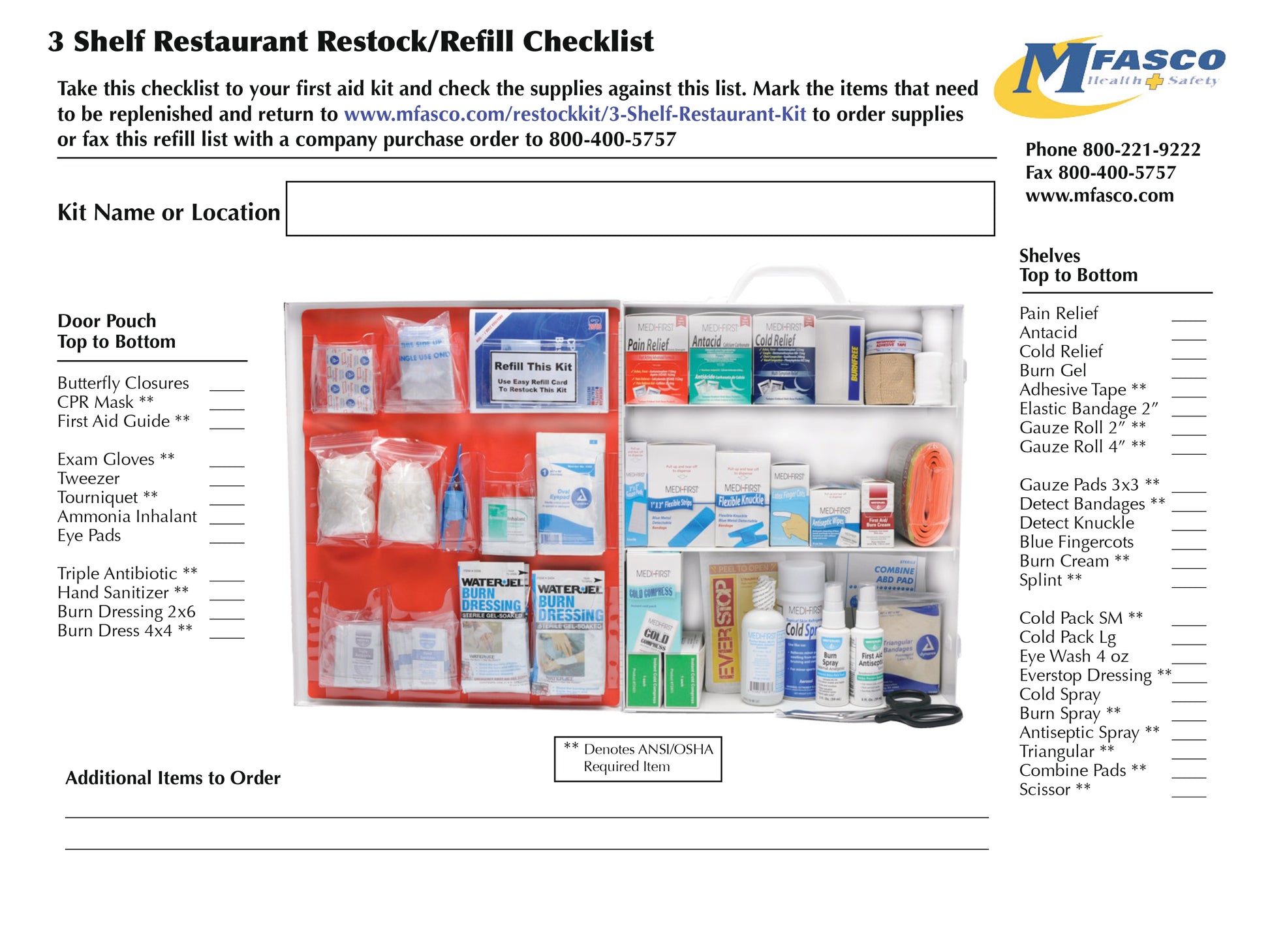 Restaurant/Food Service Kit Refill Checklist PDF