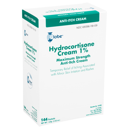 Hydrocortisone Cream 1% Packets by Globe (144/Bx)