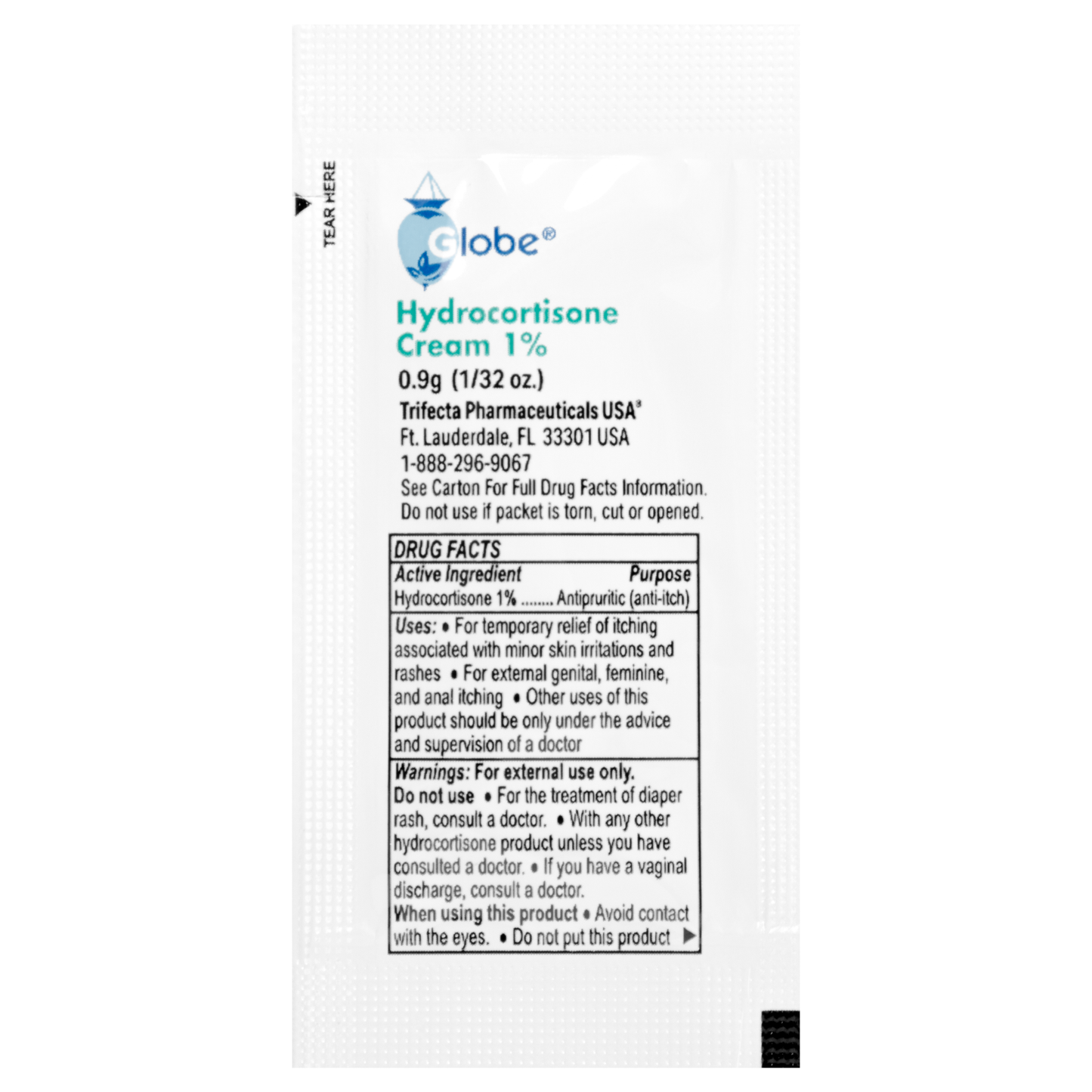Hydrocortisone Cream 1% Packets by Globe (144/Bx)