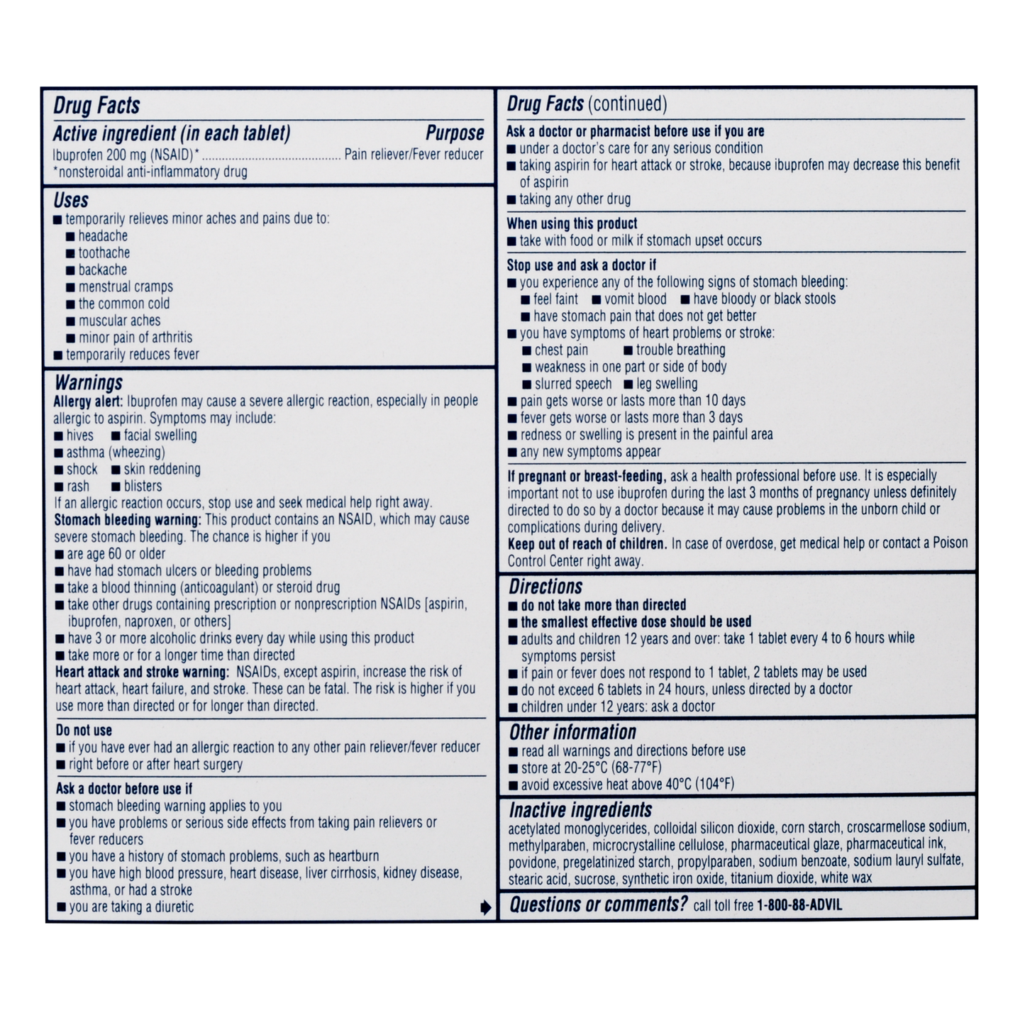 Advil Ibuprofen Pain Relief Tablets 100/box
