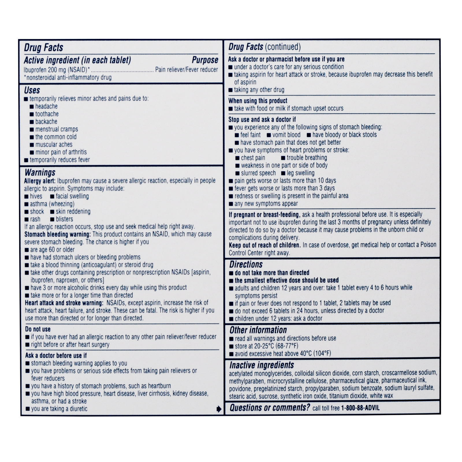 Advil Ibuprofen Pain Relief Tablets 100/box