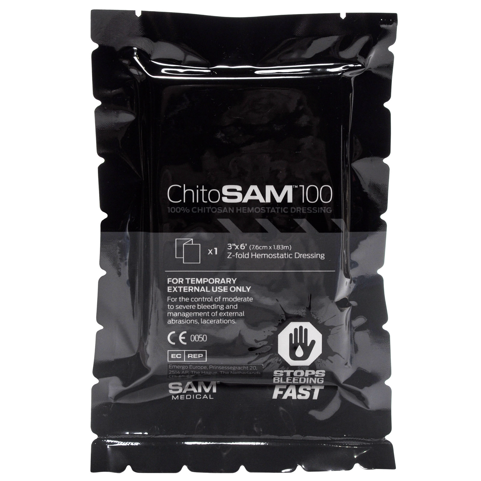 ChitoSam 100 Z Fold Blood Clotting Dressing 3x6 Each