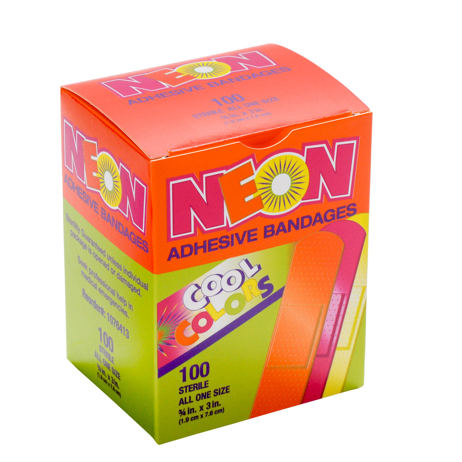 Kids Assorted Neon Color Adhesive Bandages 3/4" 100/box