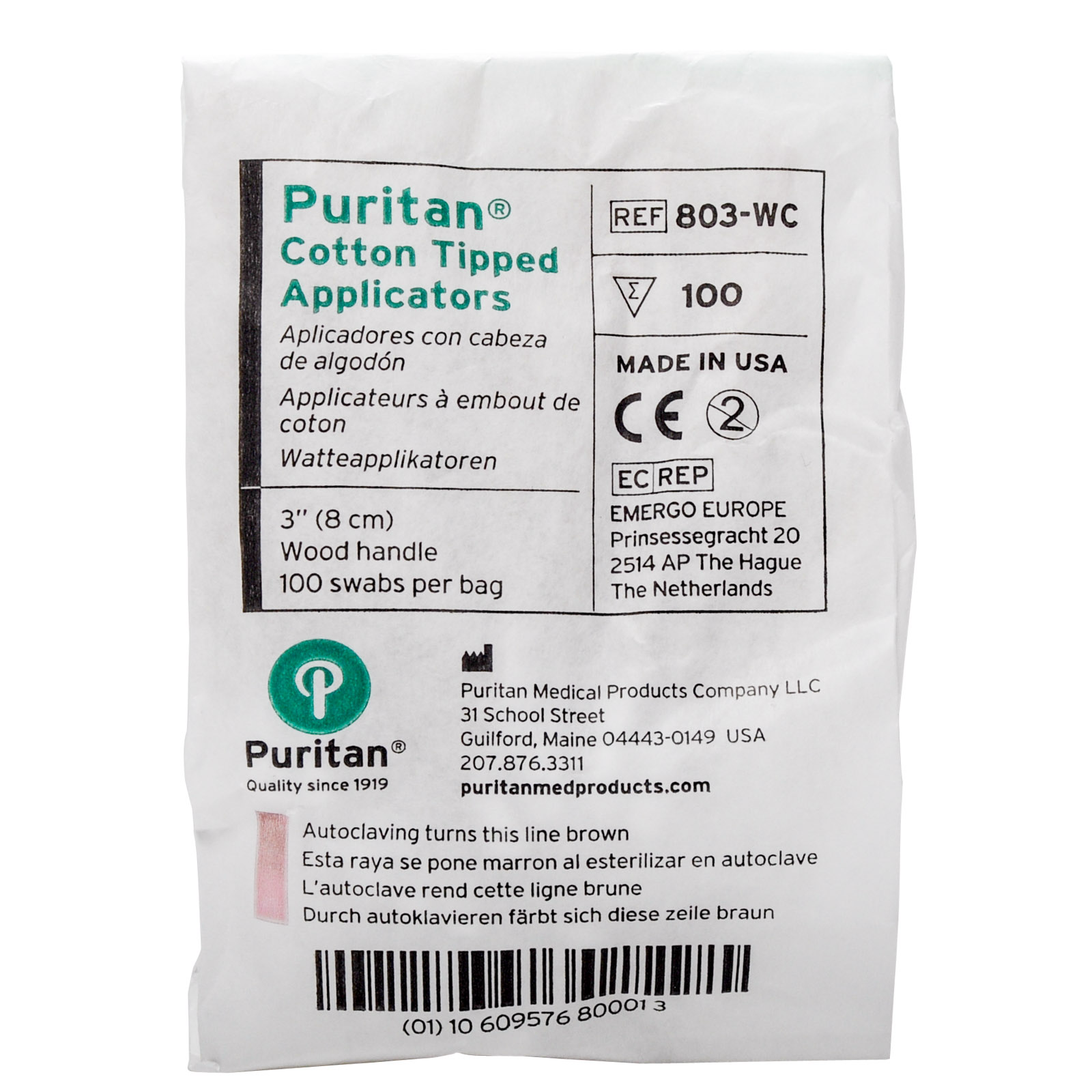 Cotton Applicators Puritan Non Sterile 3" 100/pkg