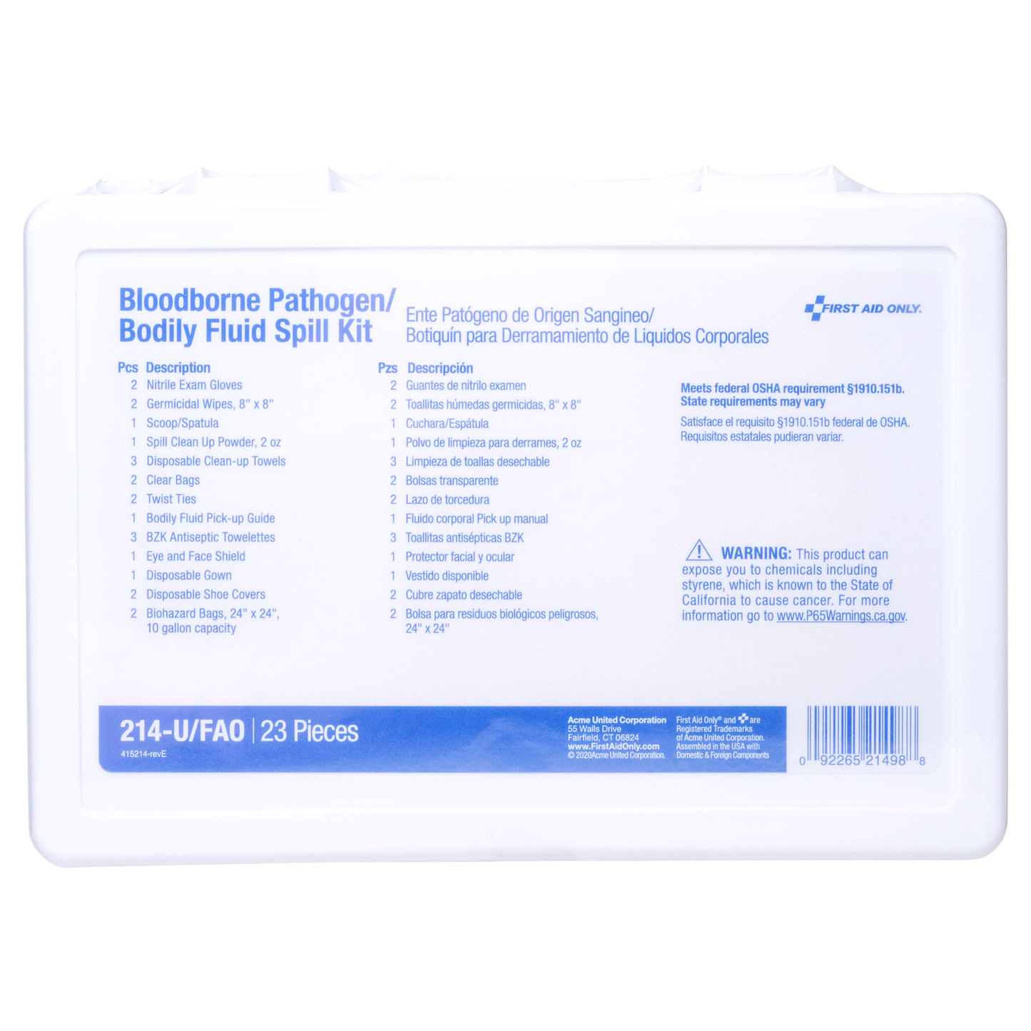 Bloodborne Pathogens/Bodily Fluid Spill Kit by First Aid Only #214U